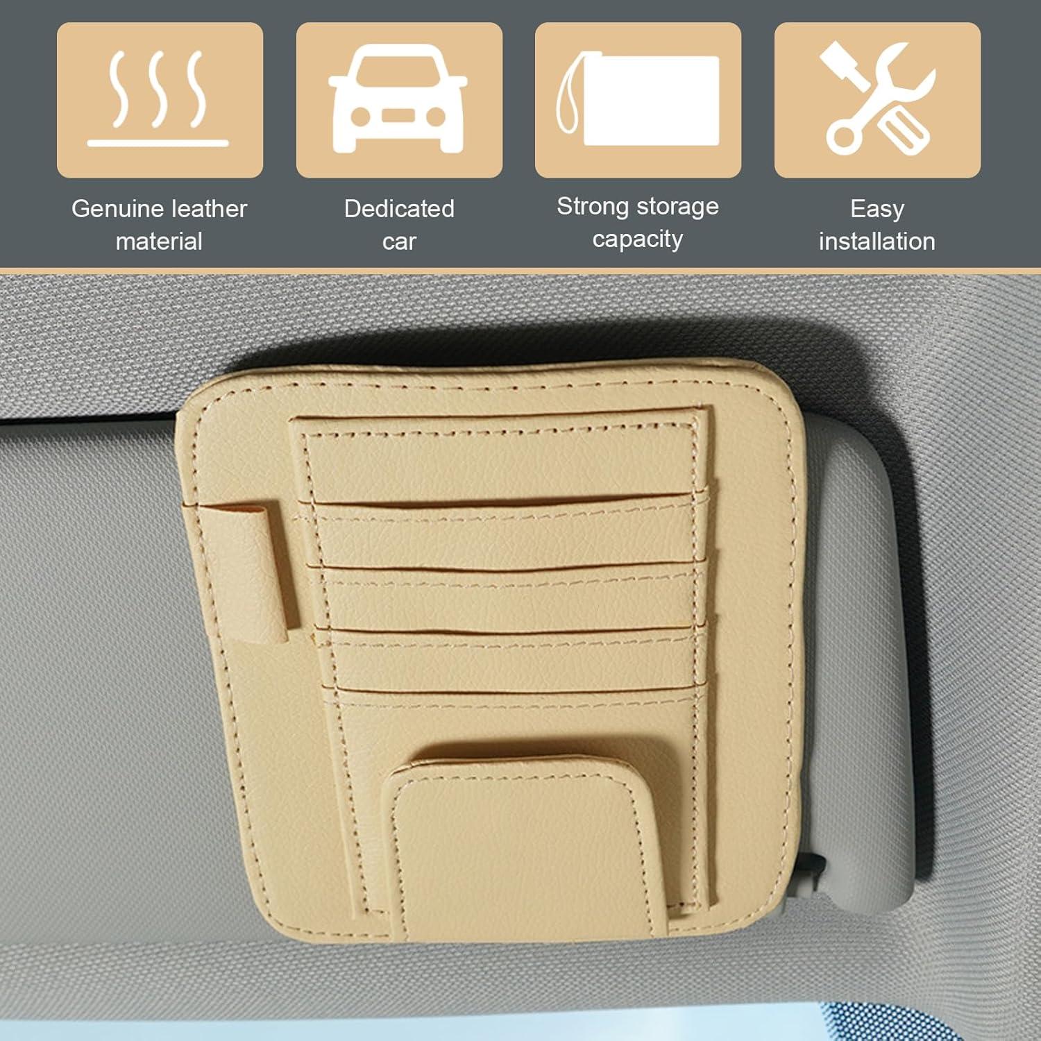 1 PC Car Sun Visor Holder, Waterproof Vehicle ID Items Storage Pocket, Large Capacity Waterproof Design, Universal Automotive Ticket Organizer Accessories for Most Cars (Beige)