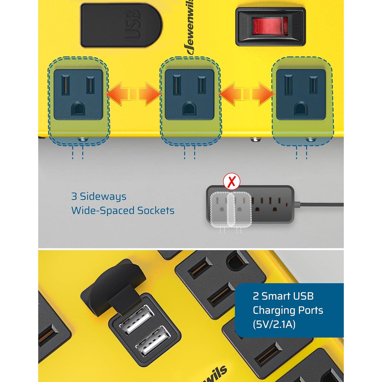 Regleta de Potencia DEWENWILS 8 Salidas AC 2 USB 1.83m