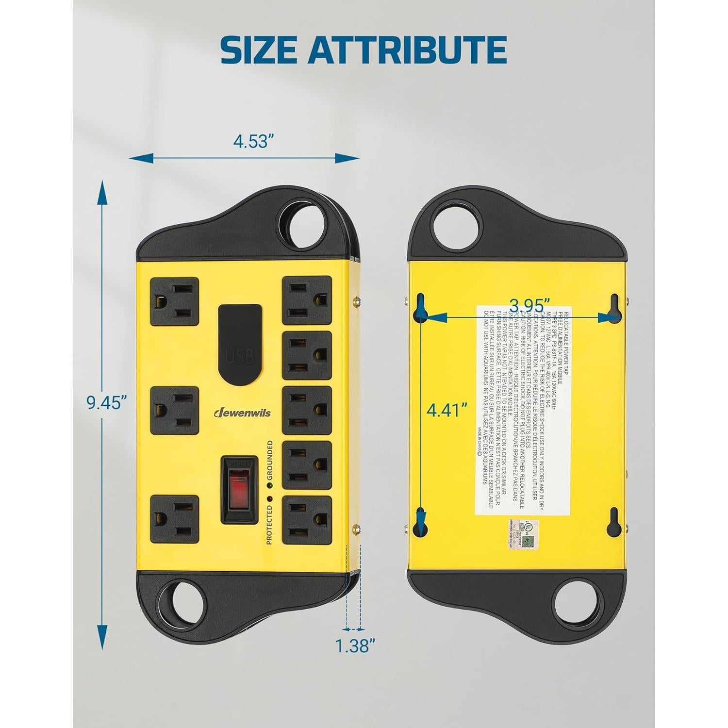Regleta de Potencia DEWENWILS 8 Salidas AC 2 USB 1.83m