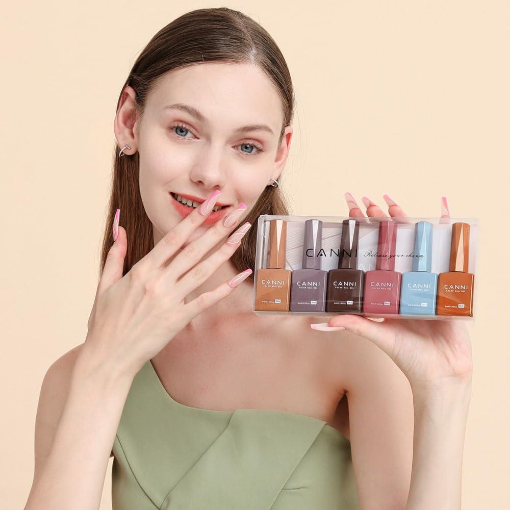 Set de Esmalte de Uñas en Gel CANNI 6 Colores 9 ML Marrón
