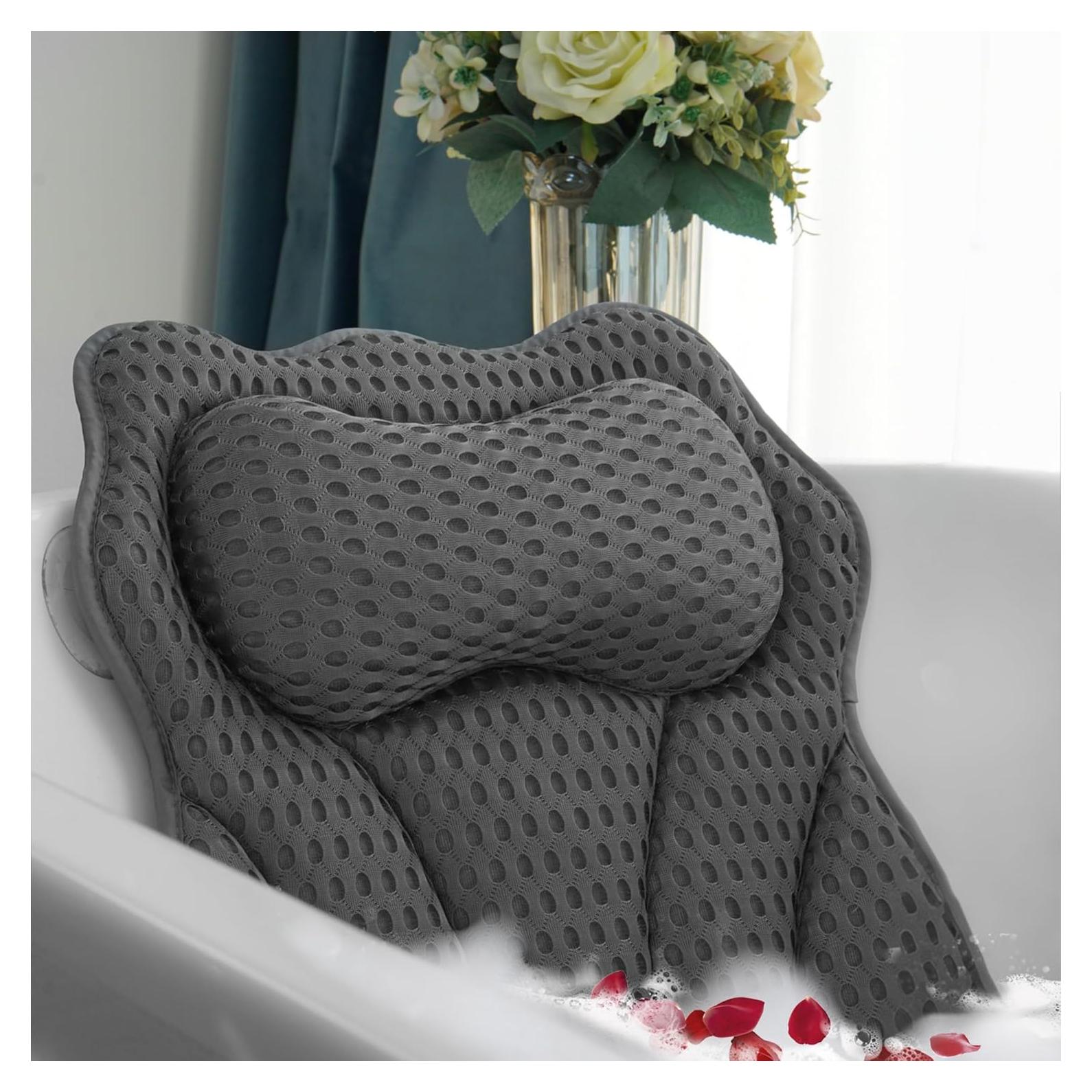 Almohada de Baño Joeyset Gris, Malla de Aire 4D, Antideslizante