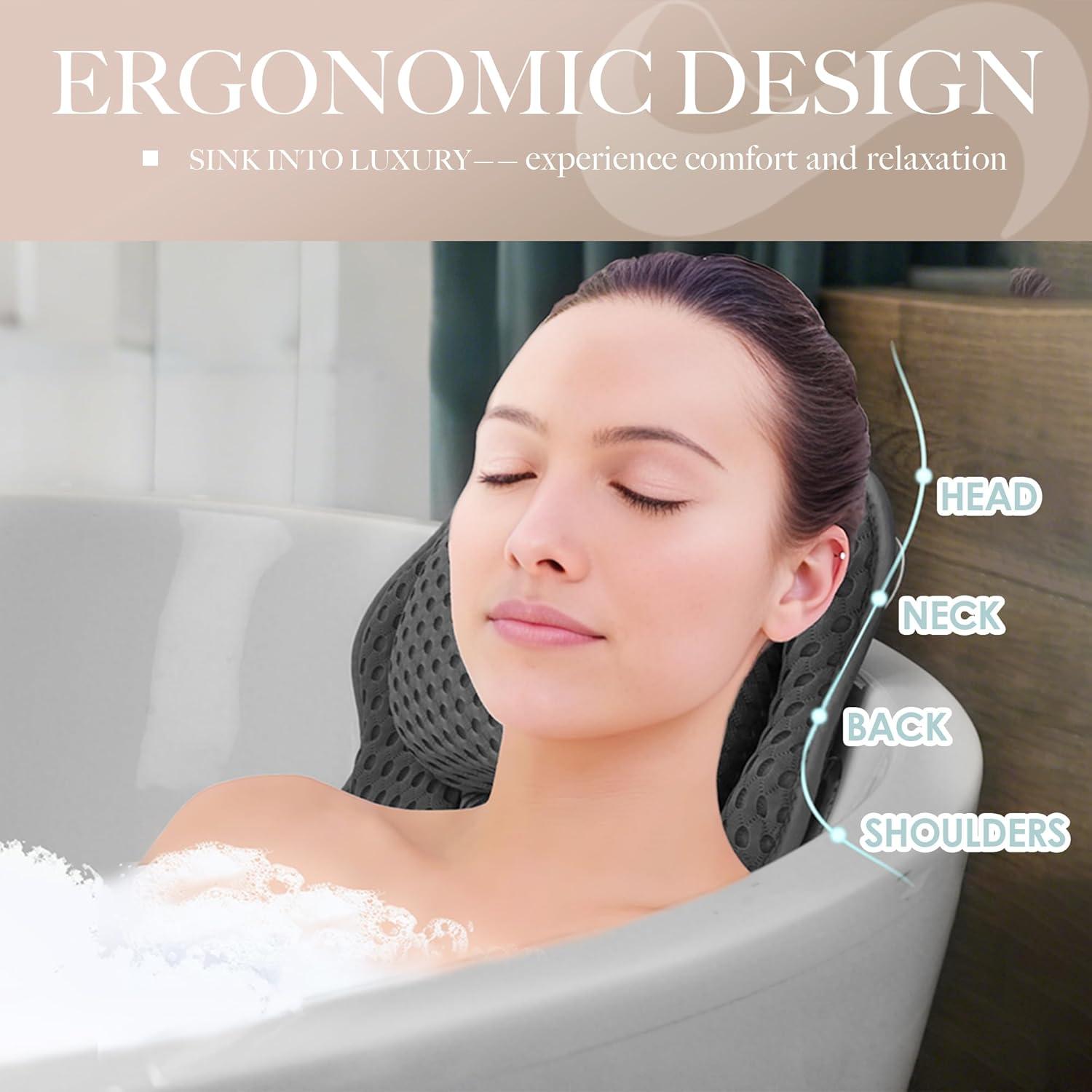 Almohada de Baño Joeyset Gris, Malla de Aire 4D, Antideslizante