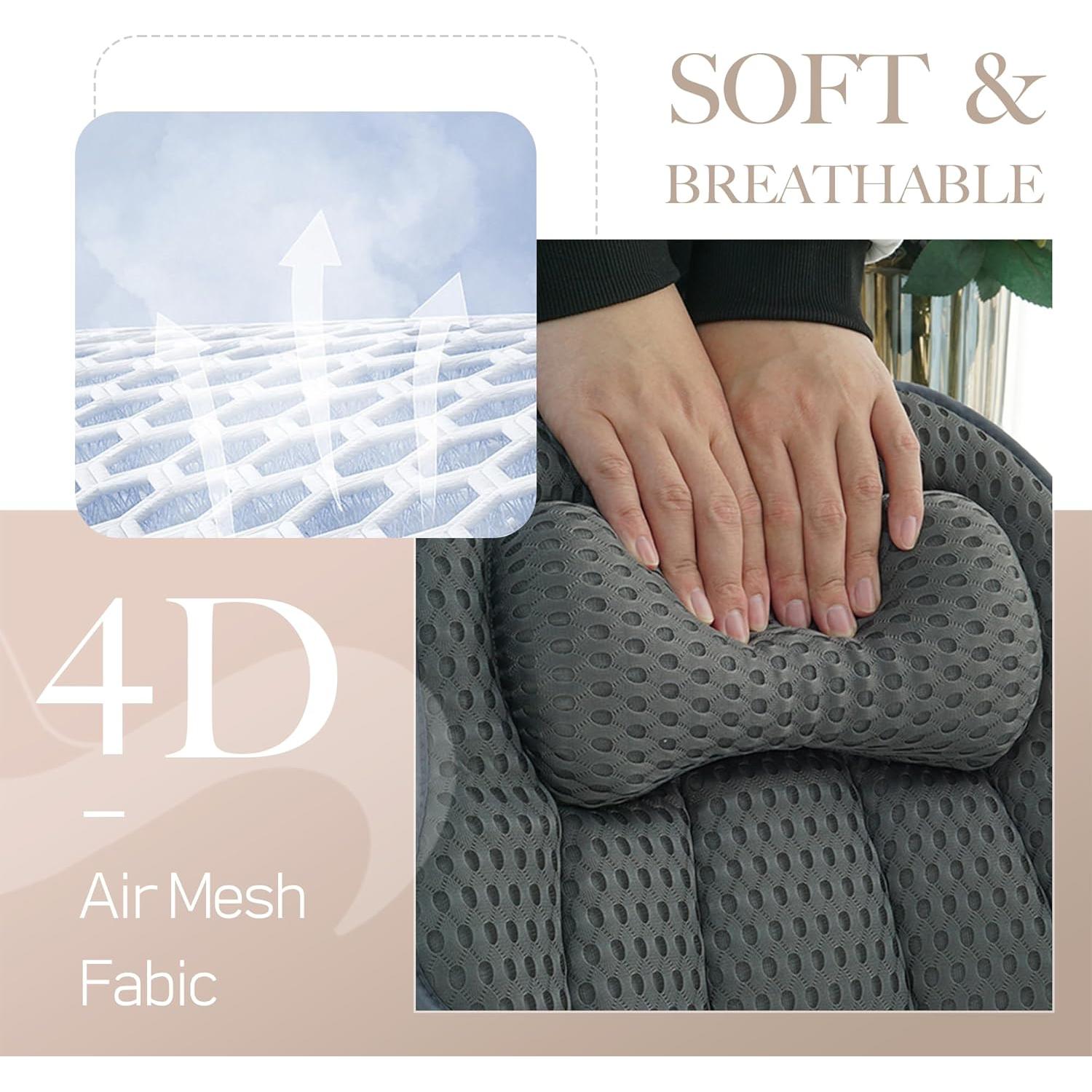 Almohada de Baño Joeyset Gris, Malla de Aire 4D, Antideslizante