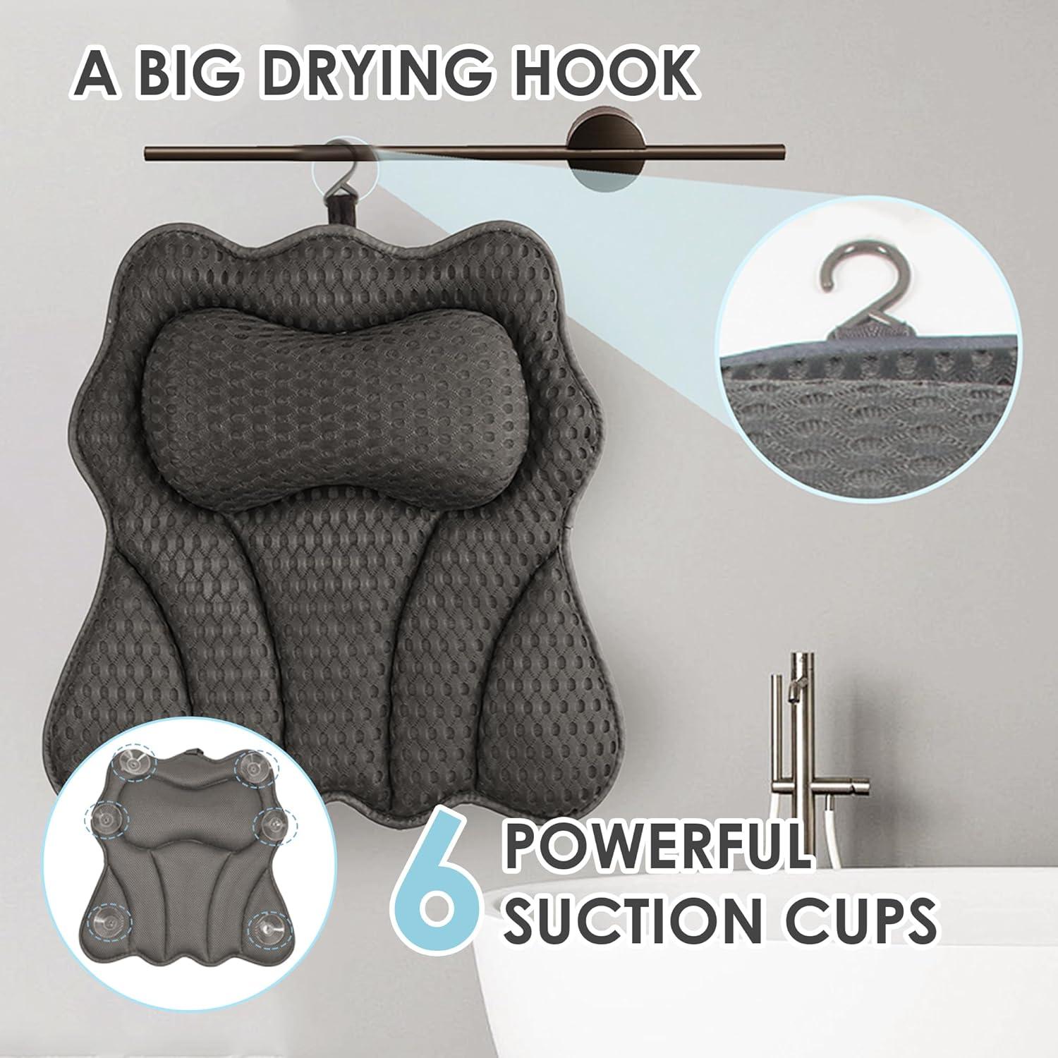 Almohada de Baño Joeyset Gris, Malla de Aire 4D, Antideslizante