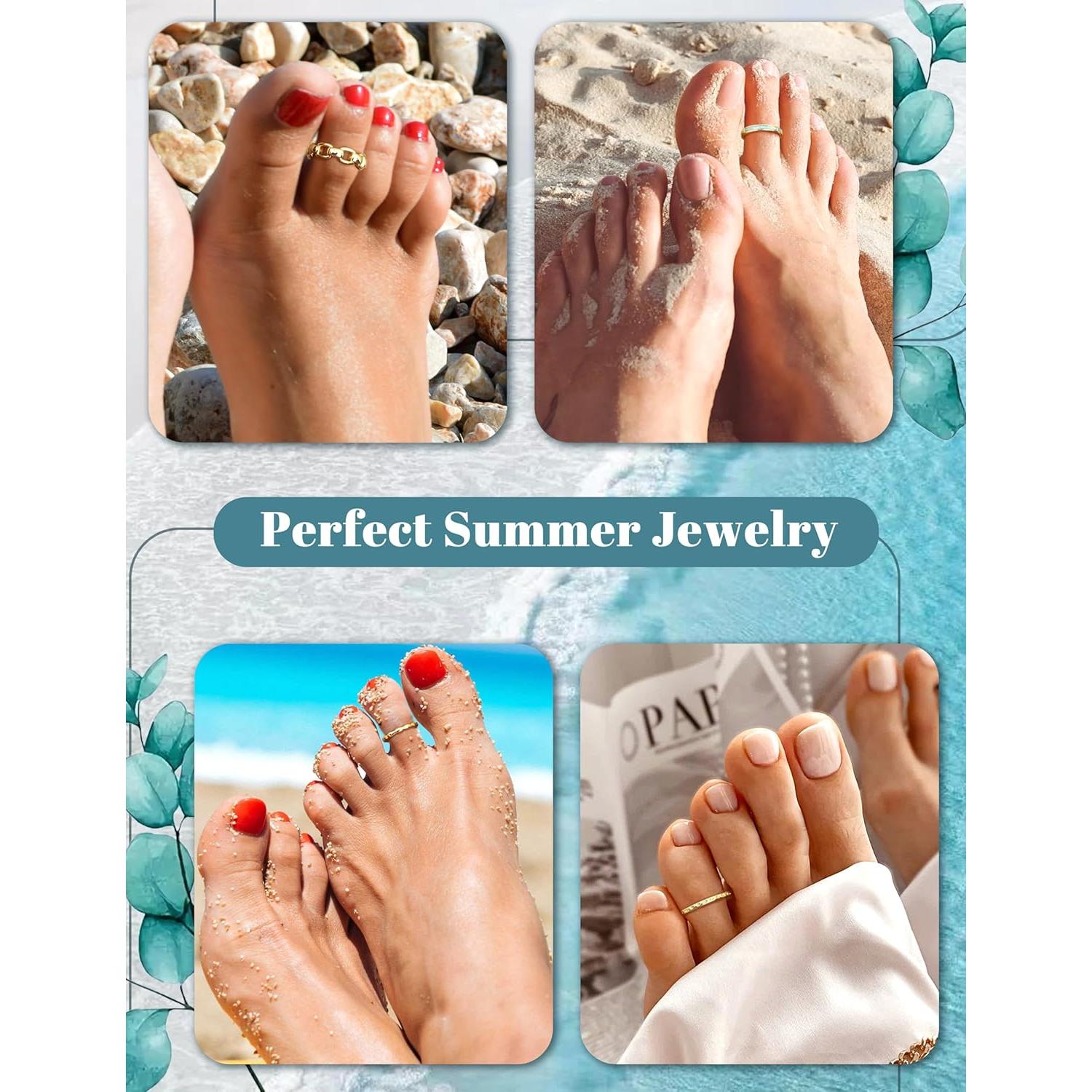 Anillo de Dedo del Pie Ajustable Oro Relleno 14K Fiasaso Mujer