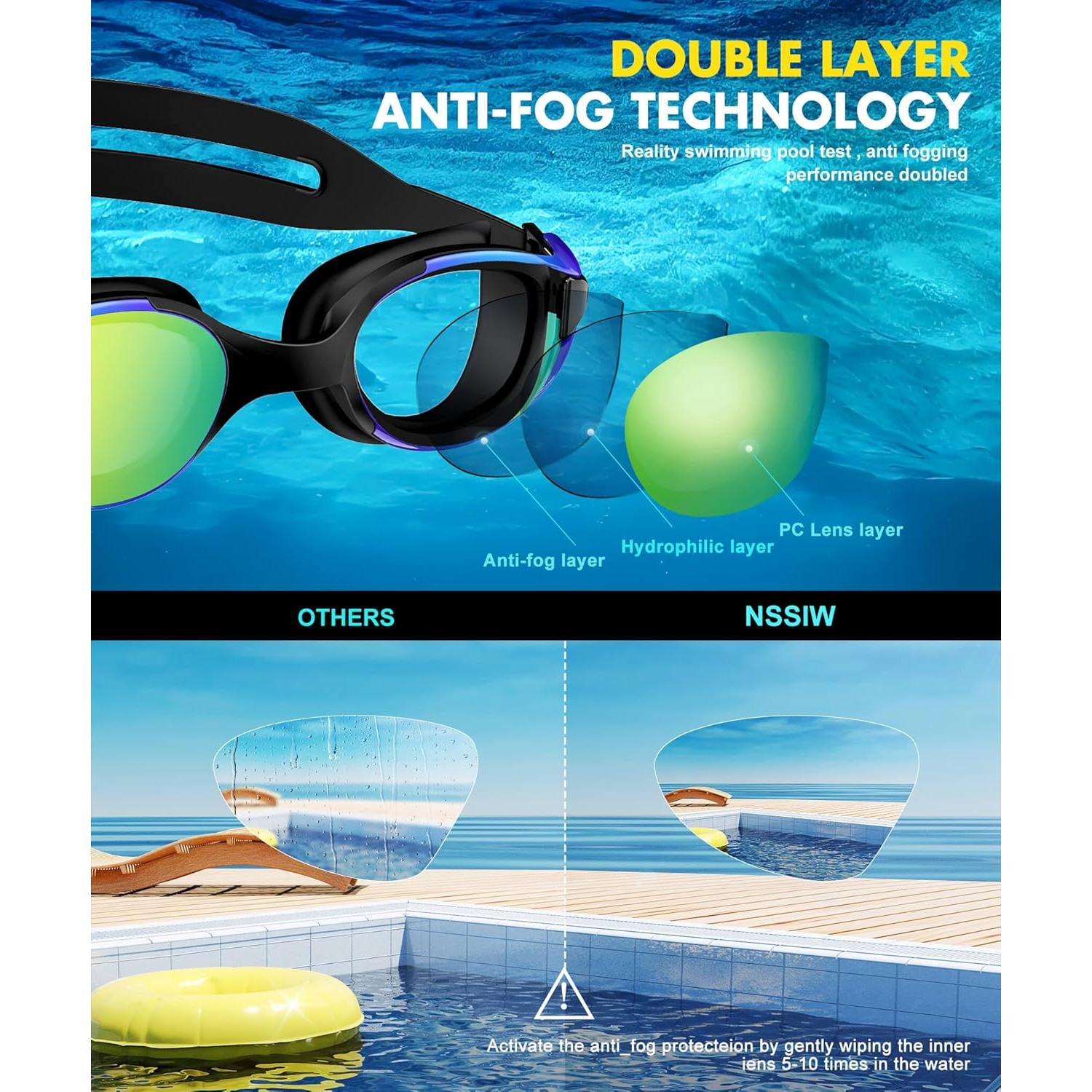 Gafas de natación NSSIW para adultos UV400 - 3 paquetes