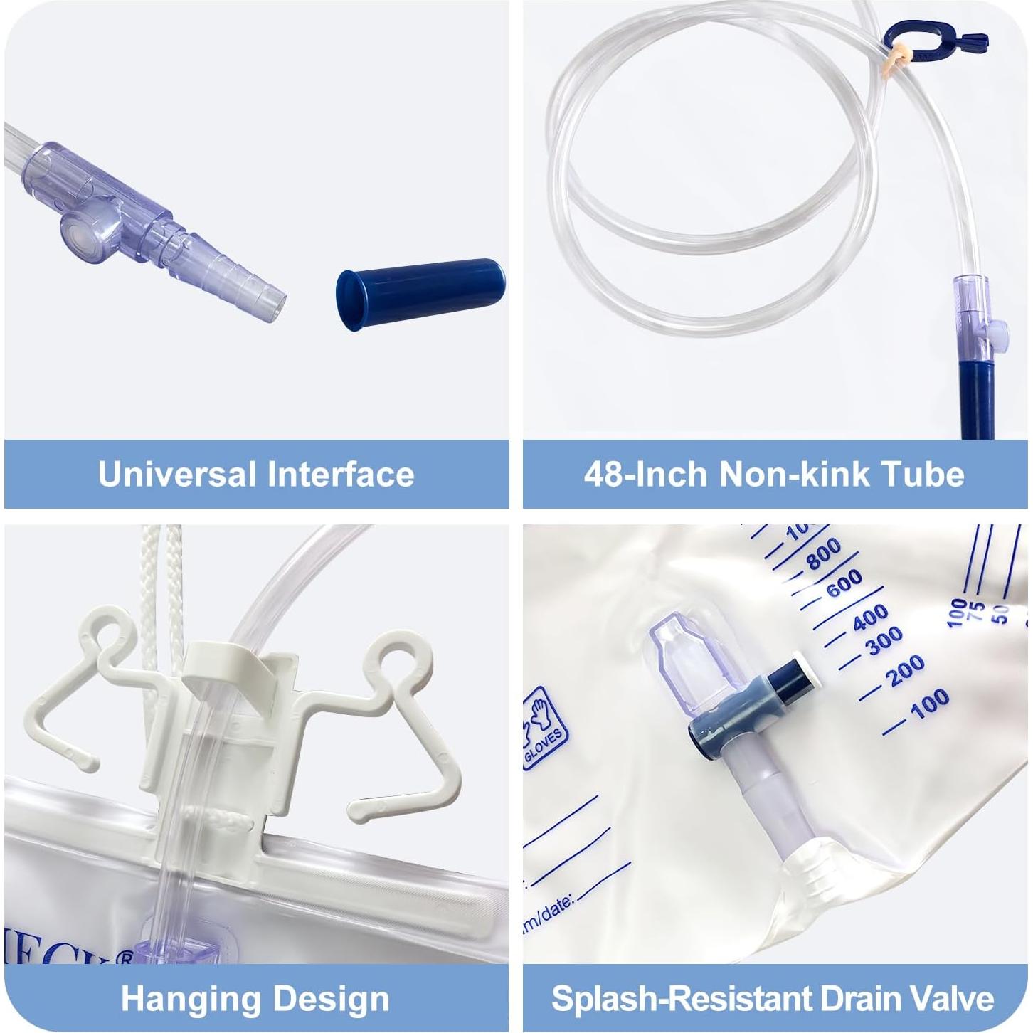 Paquete de 2 Bolsas de Drenaje Urinario DWCHECK 2000mL