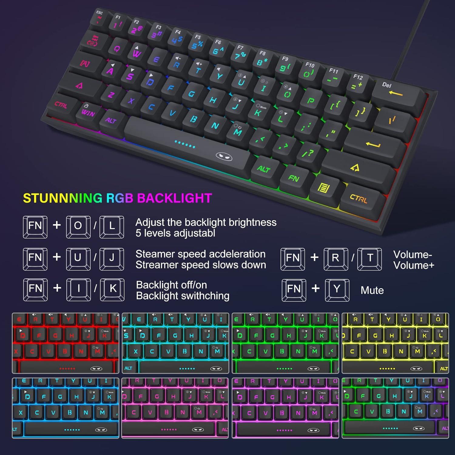 Teclado Gaming MageGee TS91 60% Retroiluminado RGB Negro