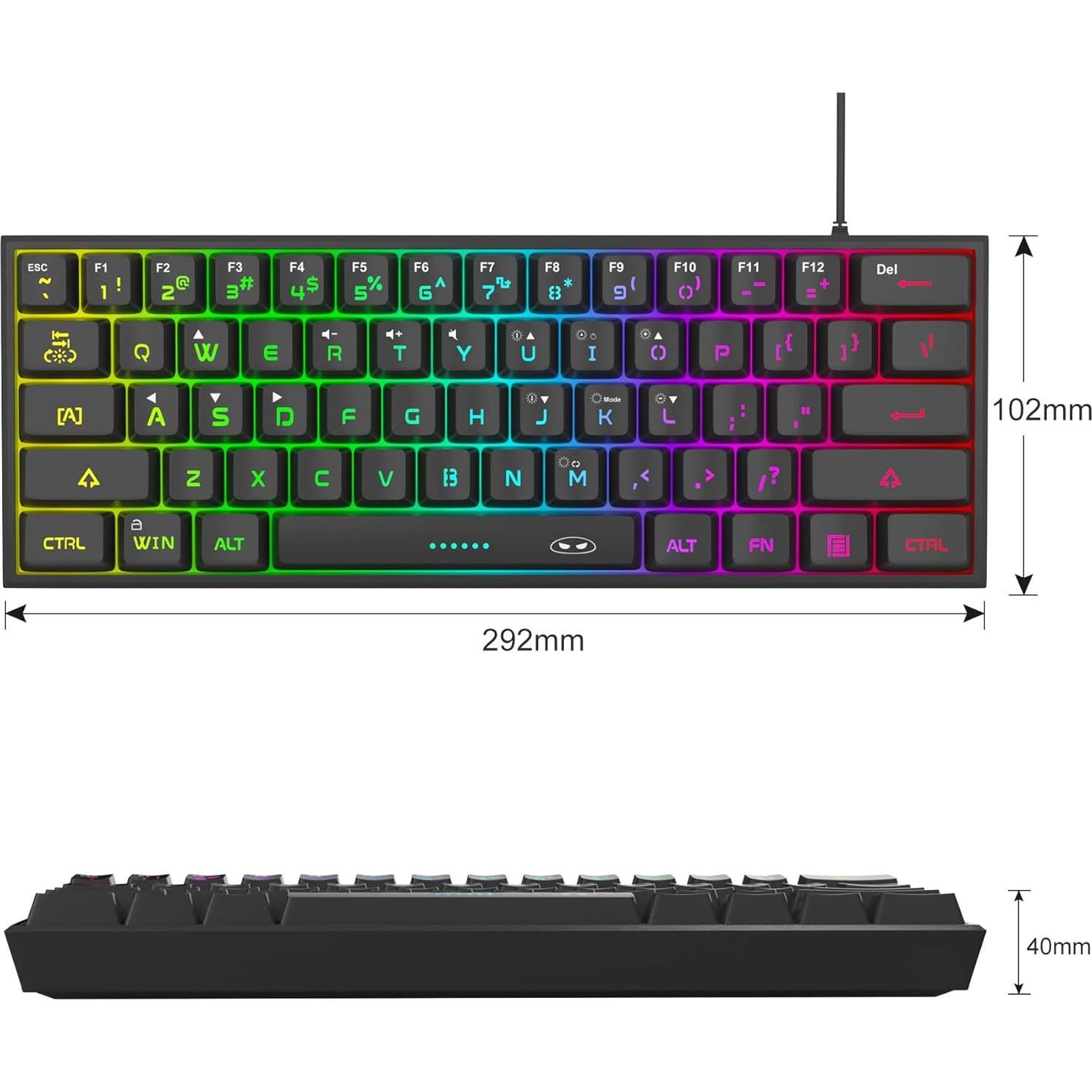 Teclado Gaming MageGee TS91 60% Retroiluminado RGB Negro