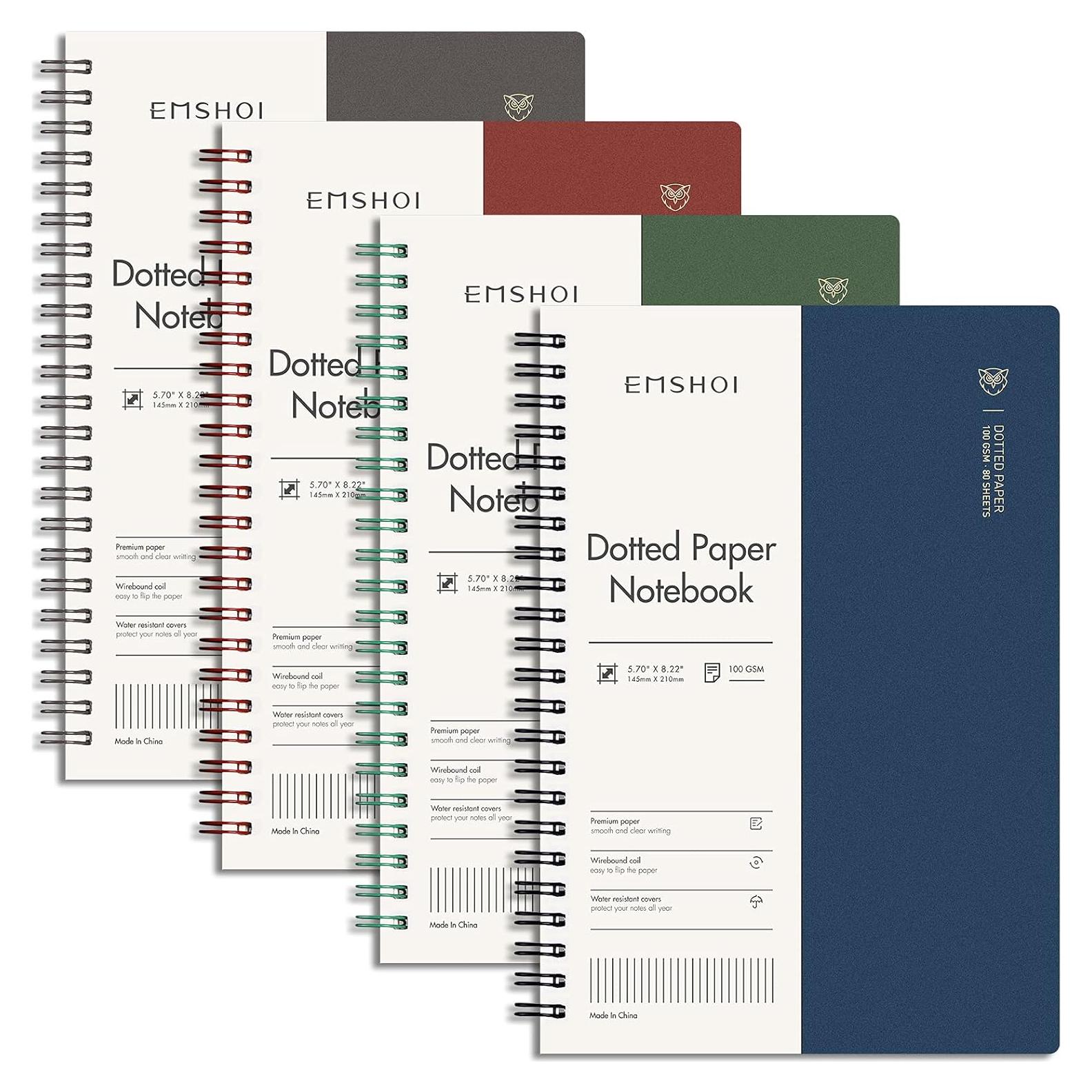 Cuaderno A5 EMSHOI Espiral con Puntos - 4 Paquetes 640 Páginas