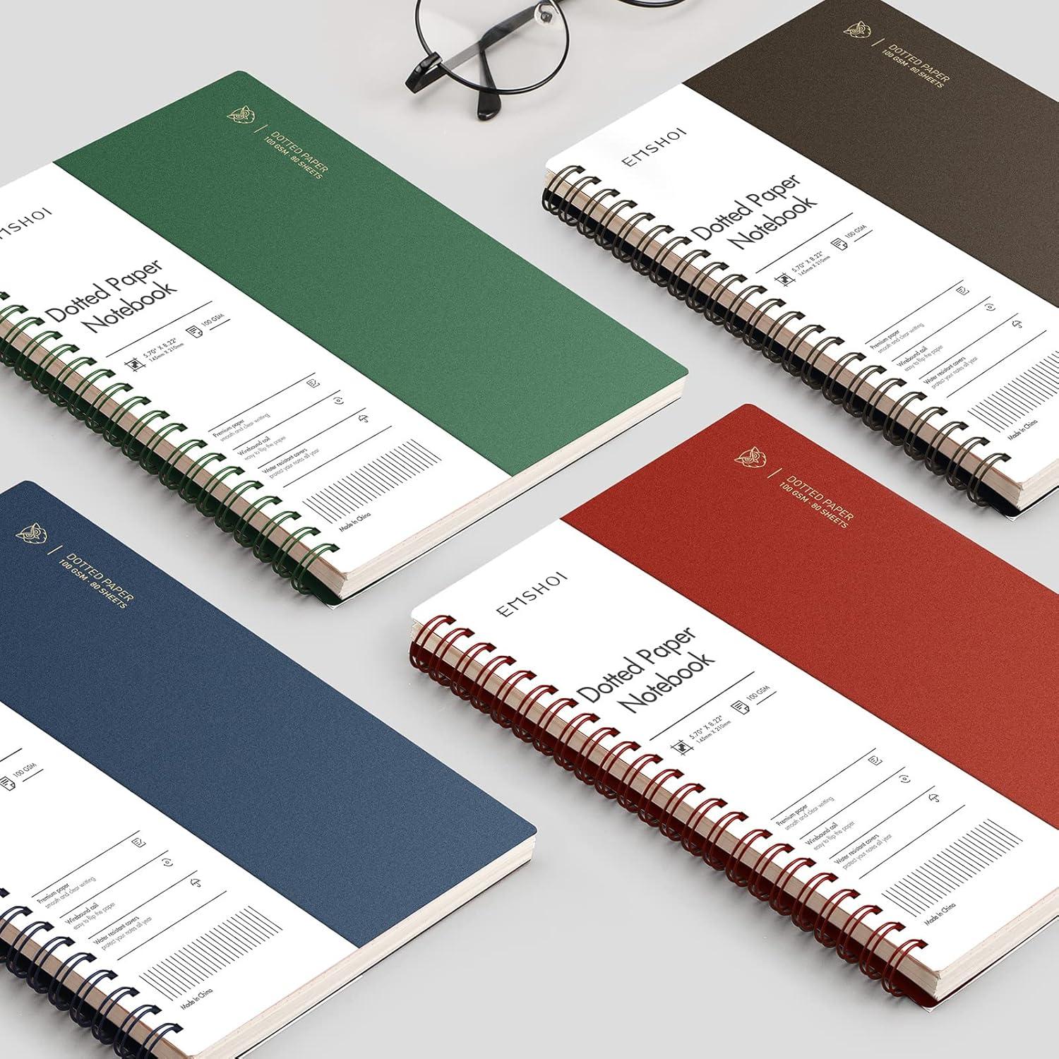 Cuaderno A5 EMSHOI Espiral con Puntos - 4 Paquetes 640 Páginas