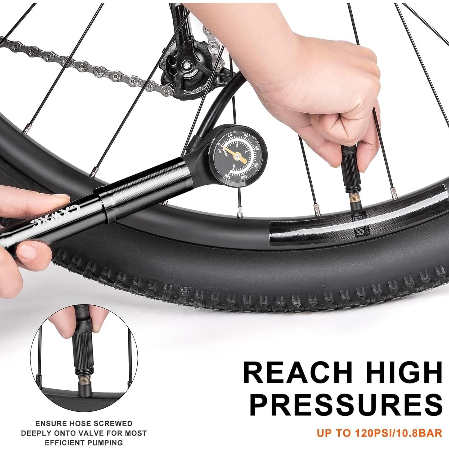 Bomba de Bicicleta Portátil CXWXC Mini con Manómetro 120 PSI