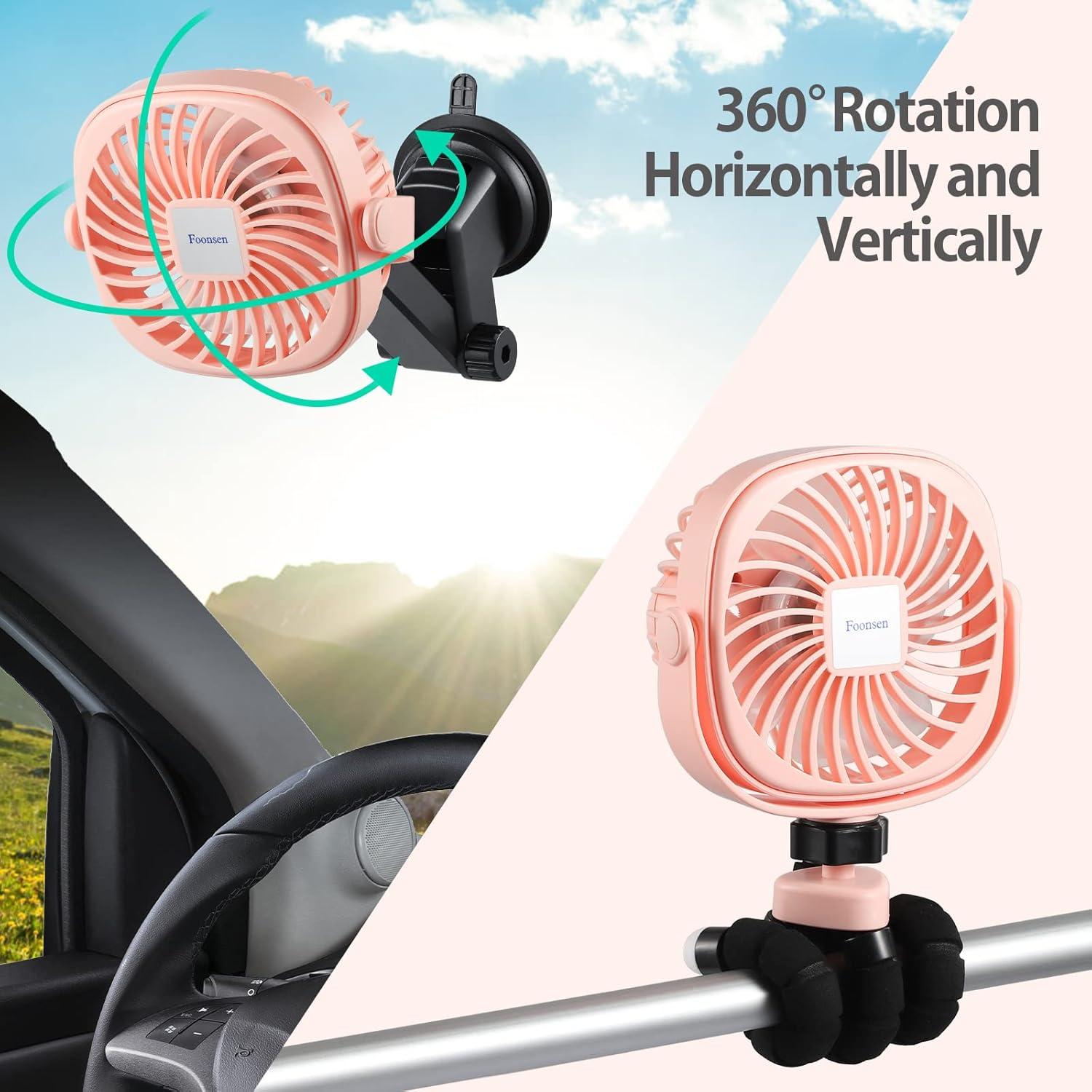 Ventilador Recargable USB Foonsen Rosa 3 Velocidades Portátil