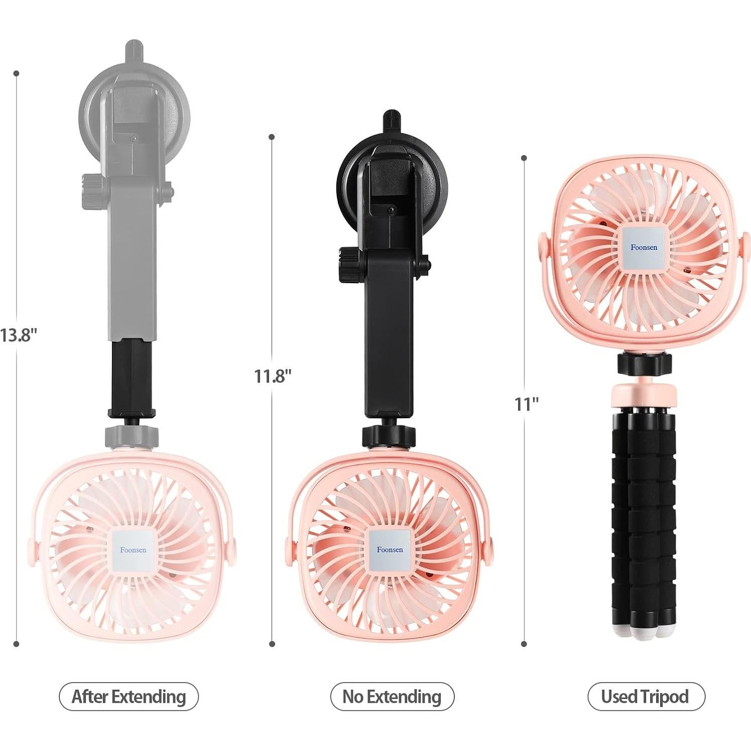 Ventilador Recargable USB Foonsen Rosa 3 Velocidades Portátil