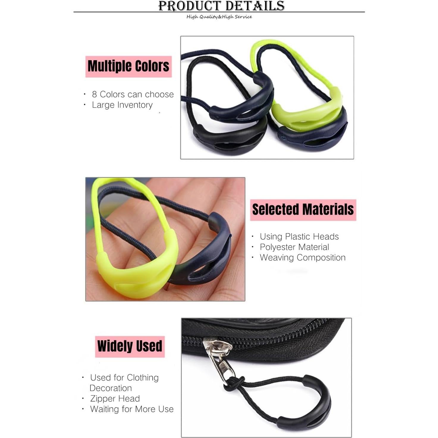 9 Piezas Tiradores de Cremallera Extensores Sacoora Negro