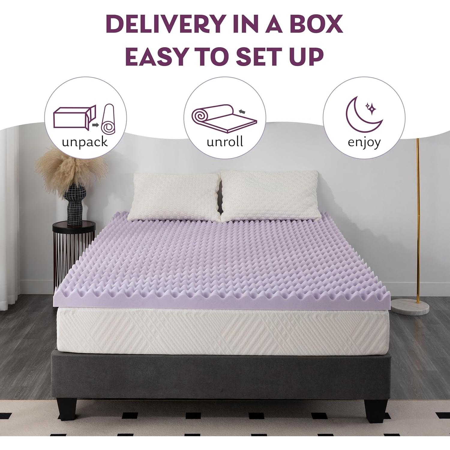 Topper de colchón viscoelástico MLILY 2" infundido con gel lavanda