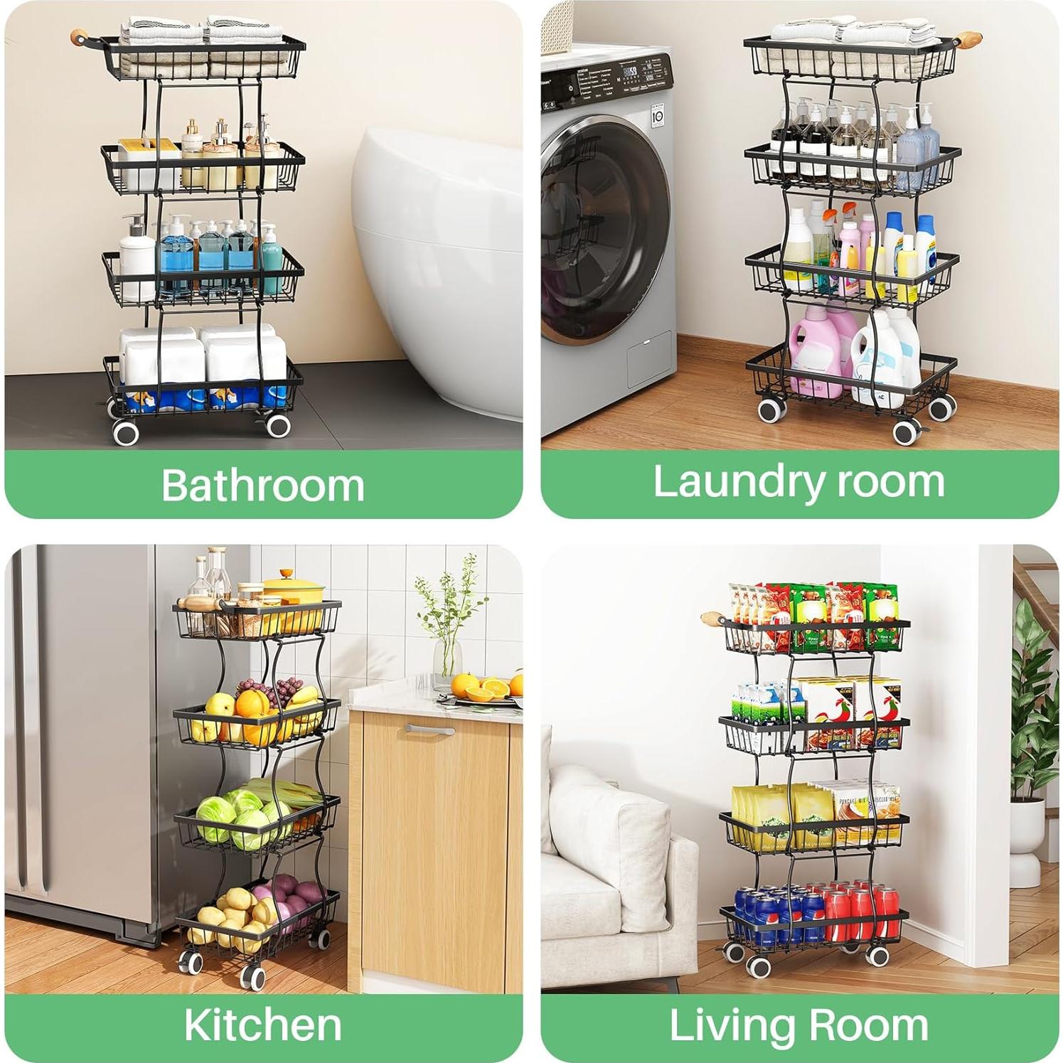 Estante Apilable de Alambre Metálico SAYZH Negro 4 Niveles