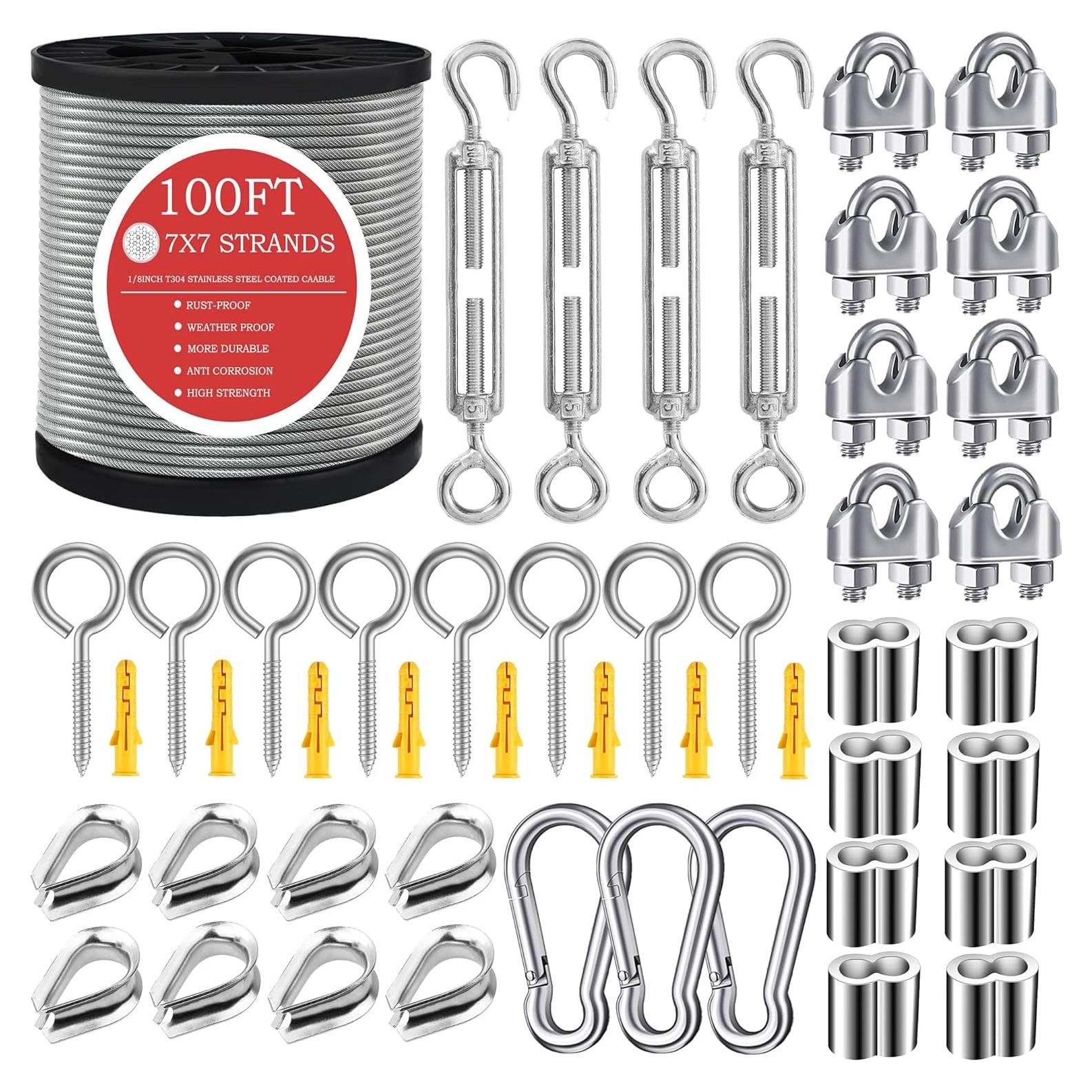 Cable de Acero Inoxidable 304 100FT con Tensor M5 - Jardinería