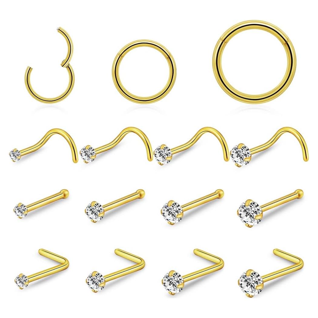 Conjunto de Anillos de Nariz y Studs Acero Inoxidable 20G 18G