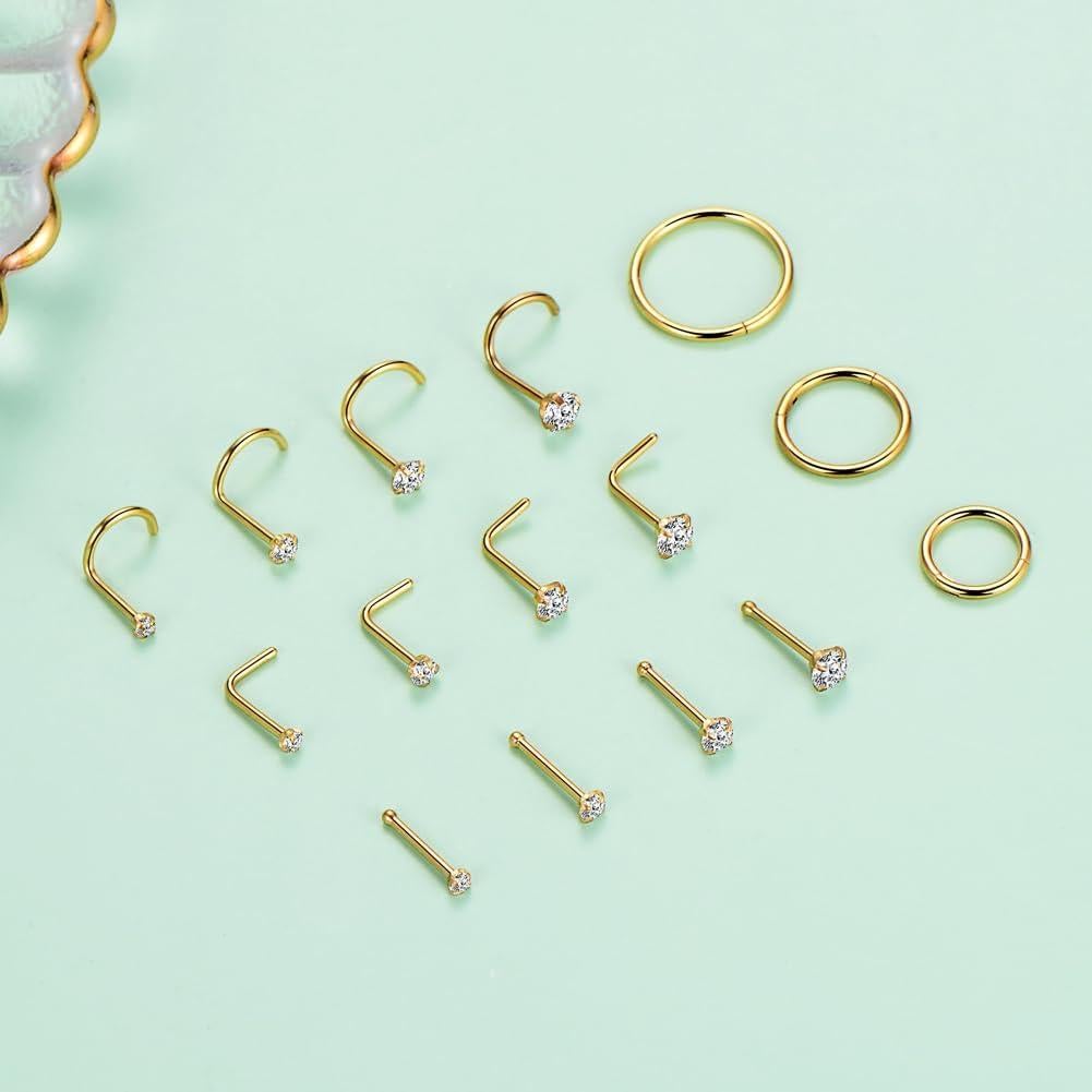 Conjunto de Anillos de Nariz y Studs Acero Inoxidable 20G 18G