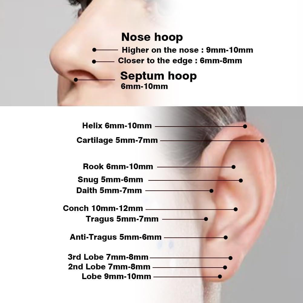 Conjunto de Anillos de Nariz y Studs Acero Inoxidable 20G 18G