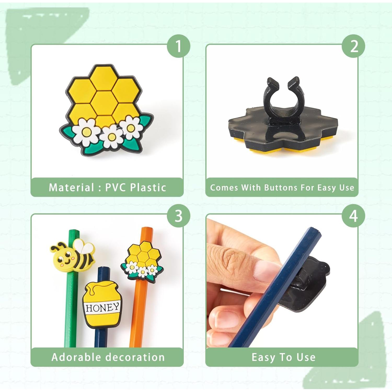 18 Piezas Clips de Lápiz Tema Abeja PH PandaHall - Silicona PVC