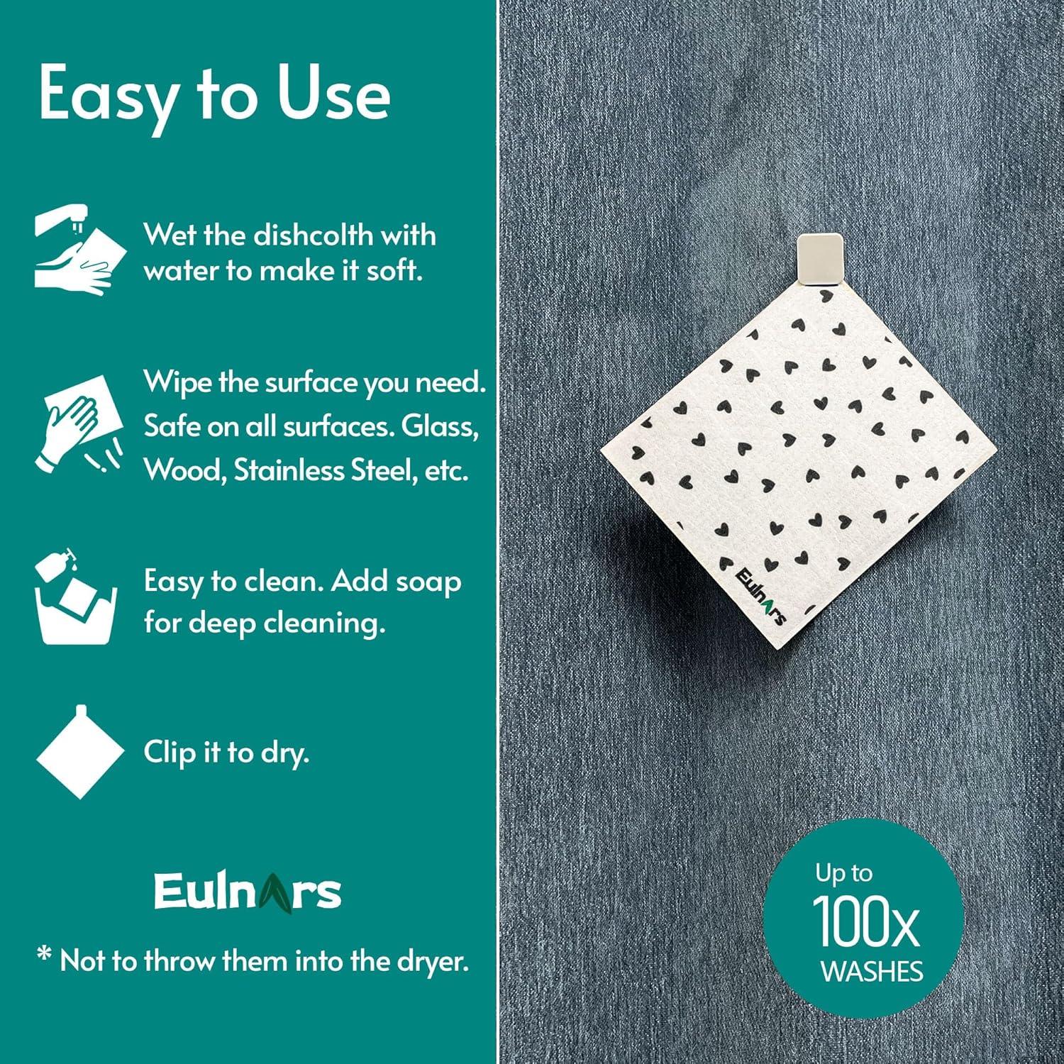 Toallas de Papel Reutilizables Eulnars, 8 Paños de Cocina 70% Celulosa