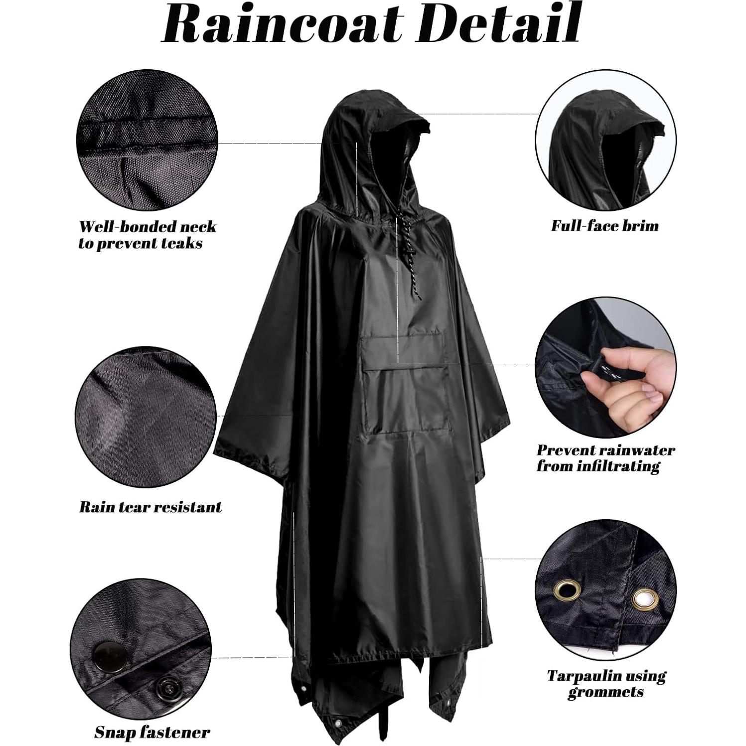 Poncho Impermeable Accevo Unisex Negro 140x210cm Ligero Reutilizable