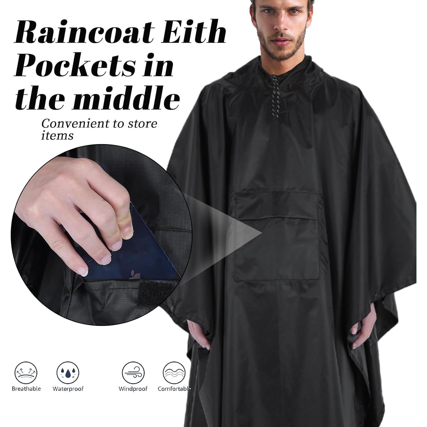 Poncho Impermeable Accevo Unisex Negro 140x210cm Ligero Reutilizable