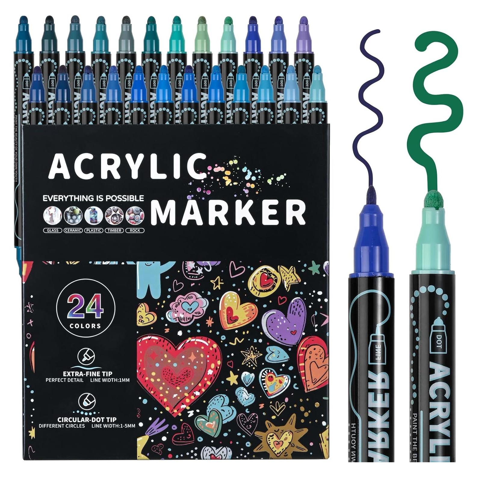 Marcadores Acrílicos ZZWUAPT Doble Punta 24 Colores 1-5mm