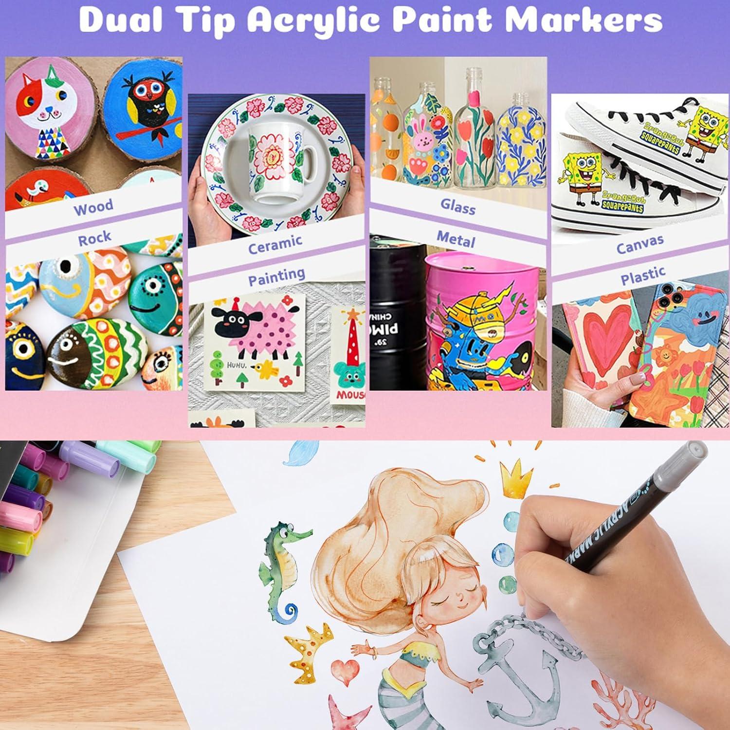 Marcadores Acrílicos ZZWUAPT Doble Punta 24 Colores 1-5mm