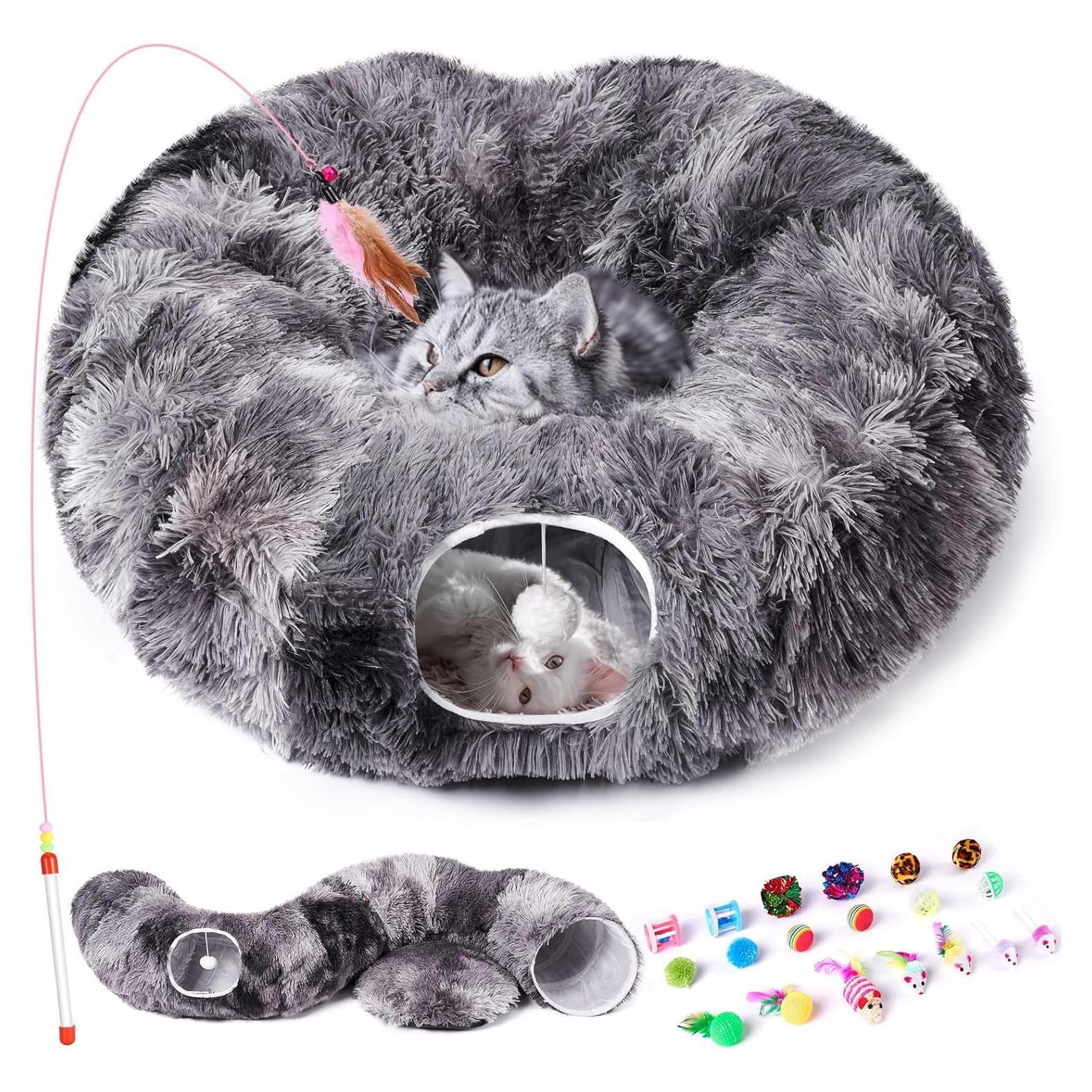 Túnel para Gatos Odoland 160 cm con Sofá y 20 Juguetes