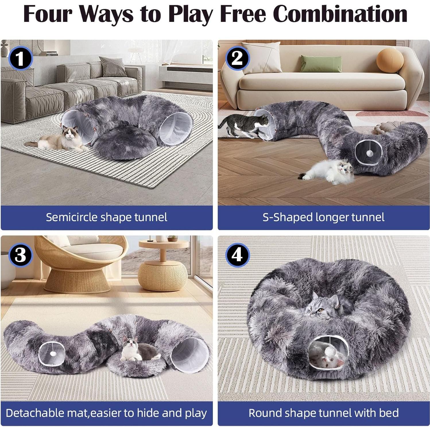 Túnel para Gatos Odoland 160 cm con Sofá y 20 Juguetes