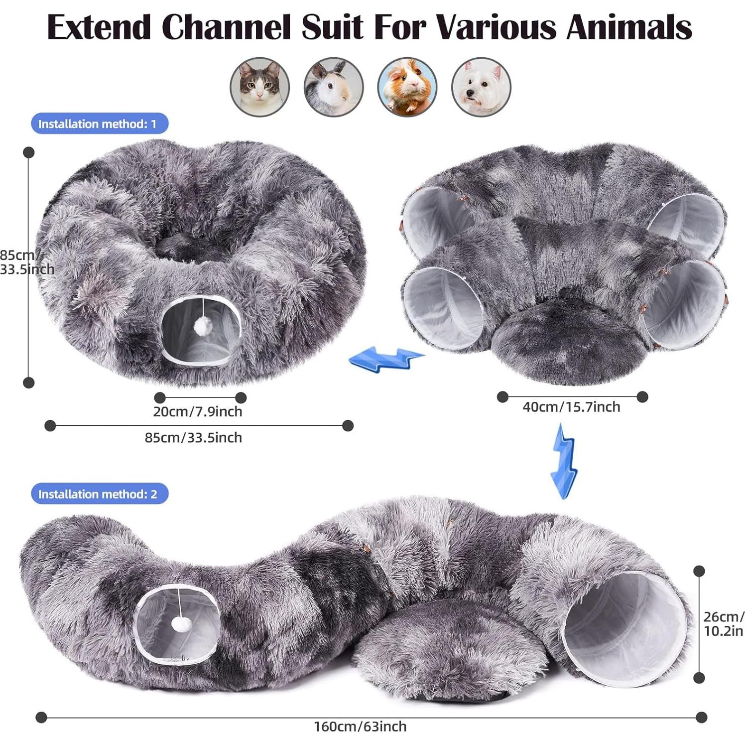 Túnel para Gatos Odoland 160 cm con Sofá y 20 Juguetes