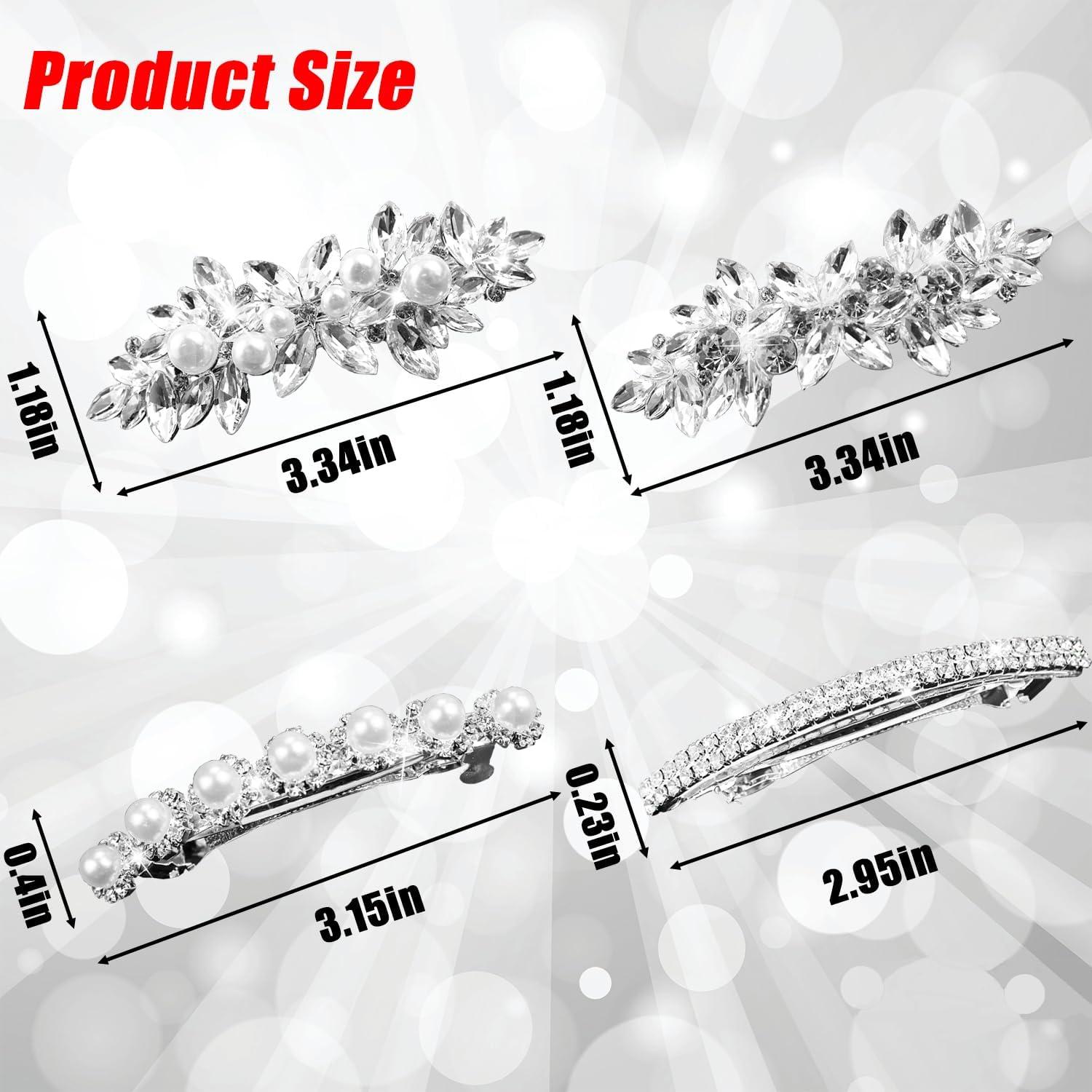 4 Clips de Cabello de Novia LAPOHI con Rhinestones y Perlas