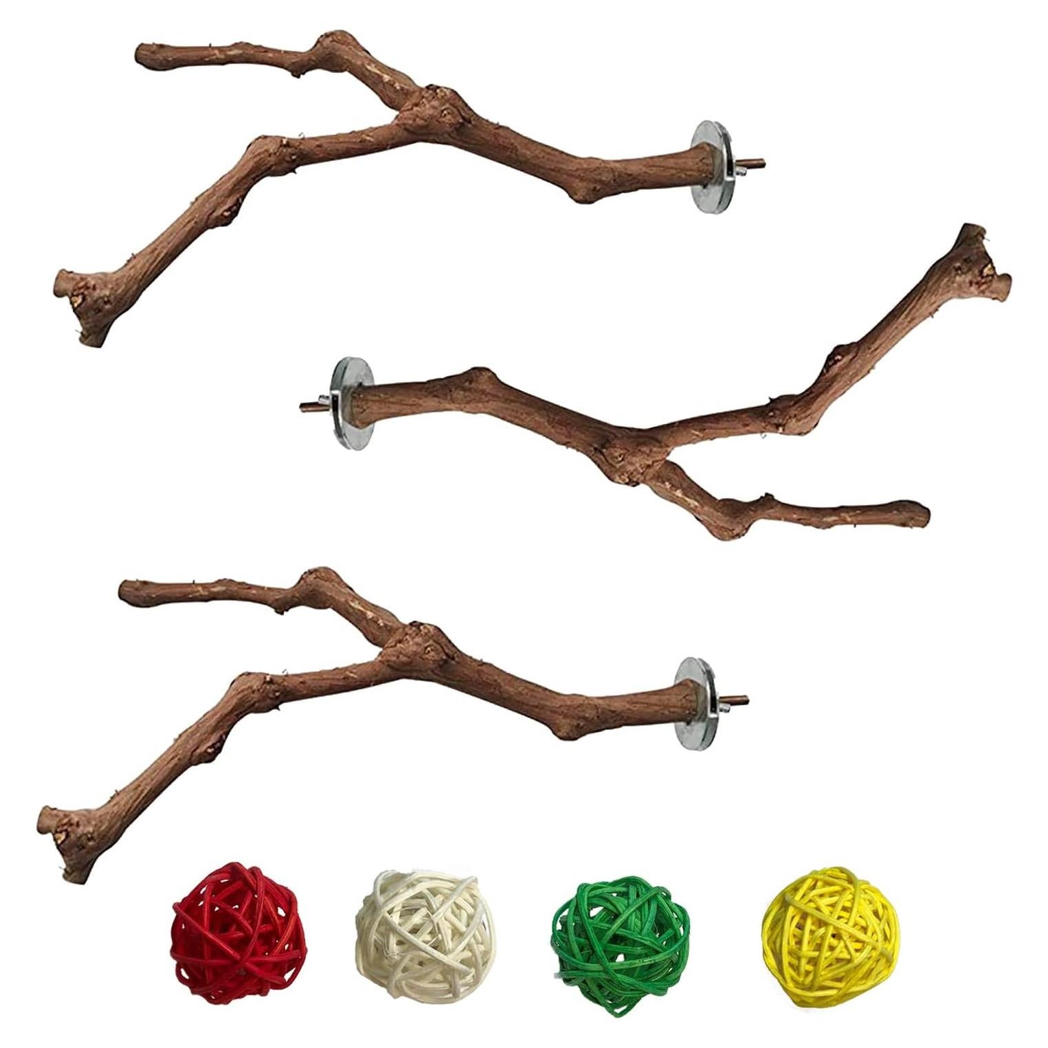 Perchas para Aves PINVNBY 3 Pcs Madera Natural 23-30 cm