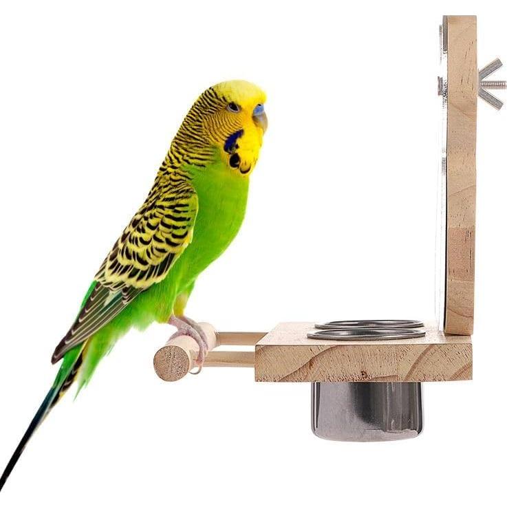 Perchero para Pájaro Hamiledyi con Espejo y Tazas de Acero Inoxidable