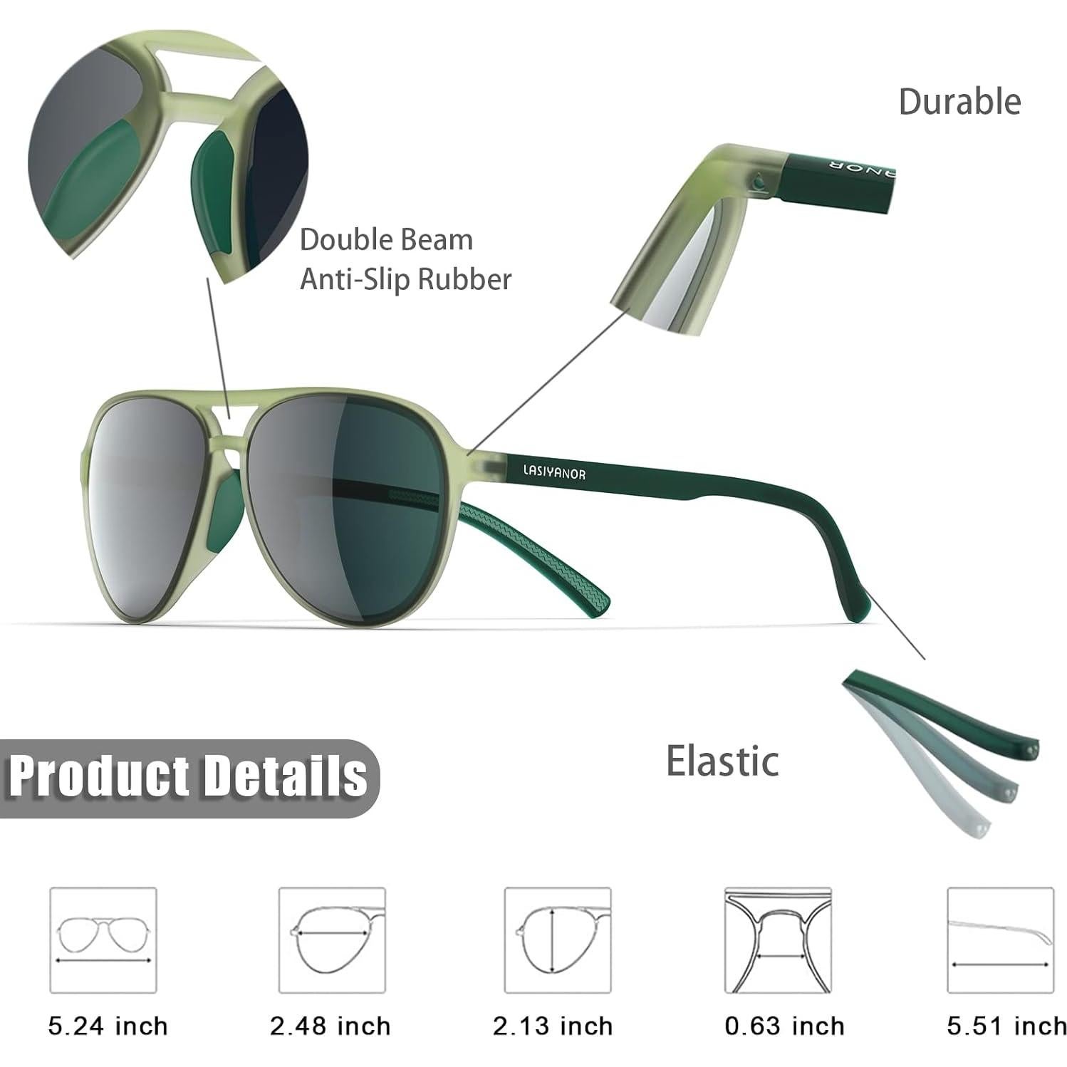 Gafas de sol retro polarizadas Lasiyanor UV400 verdes