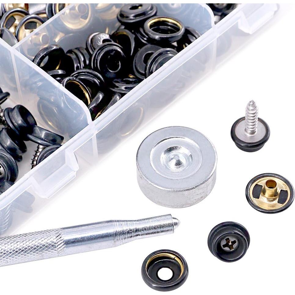 Kit de Botones a Presión Glarks 120 Piezas Acero Inoxidable Negro