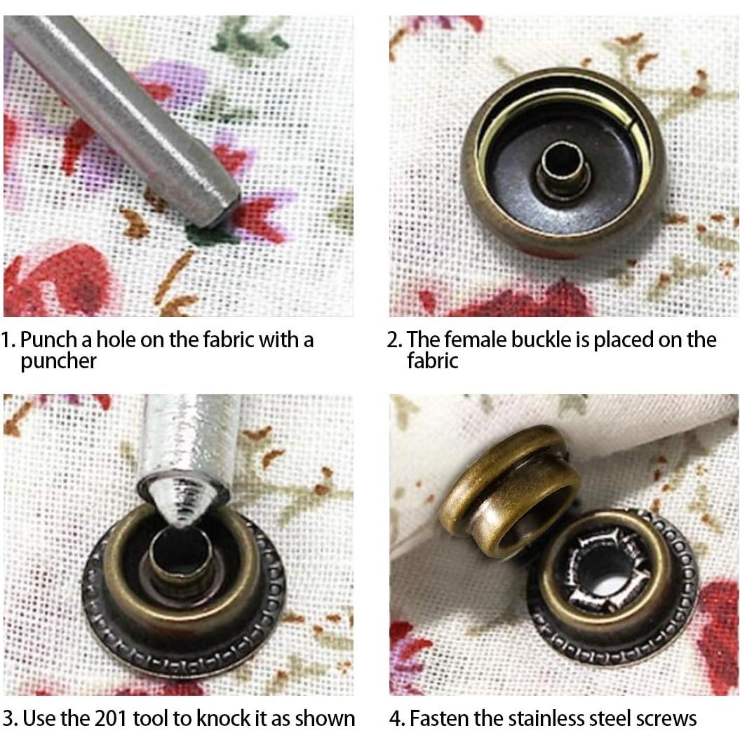 Kit de Botones a Presión Glarks 120 Piezas Acero Inoxidable Negro