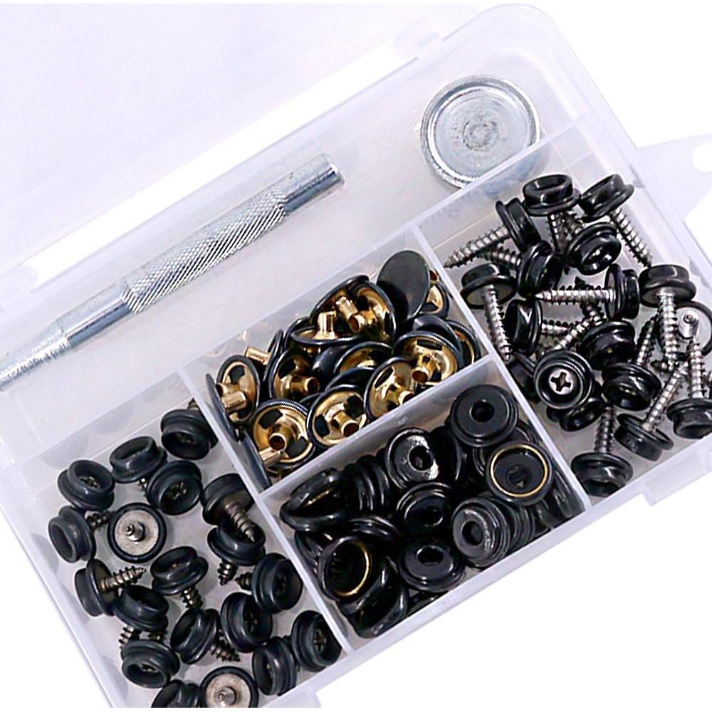 Kit de Botones a Presión Glarks 120 Piezas Acero Inoxidable Negro