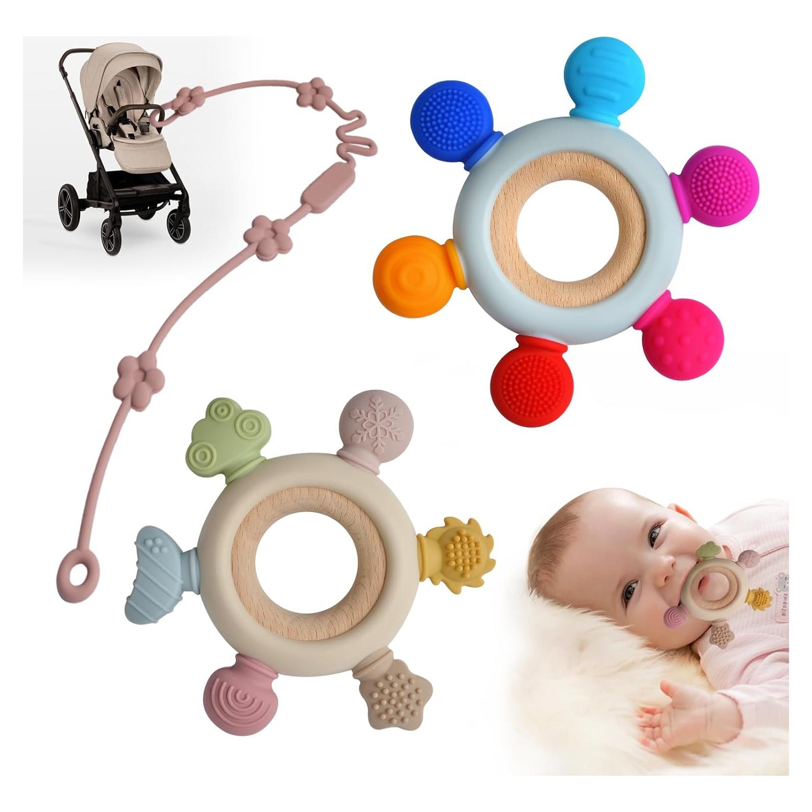 3 Anillos de Dentición para Bebés 0-12 Meses con Clip