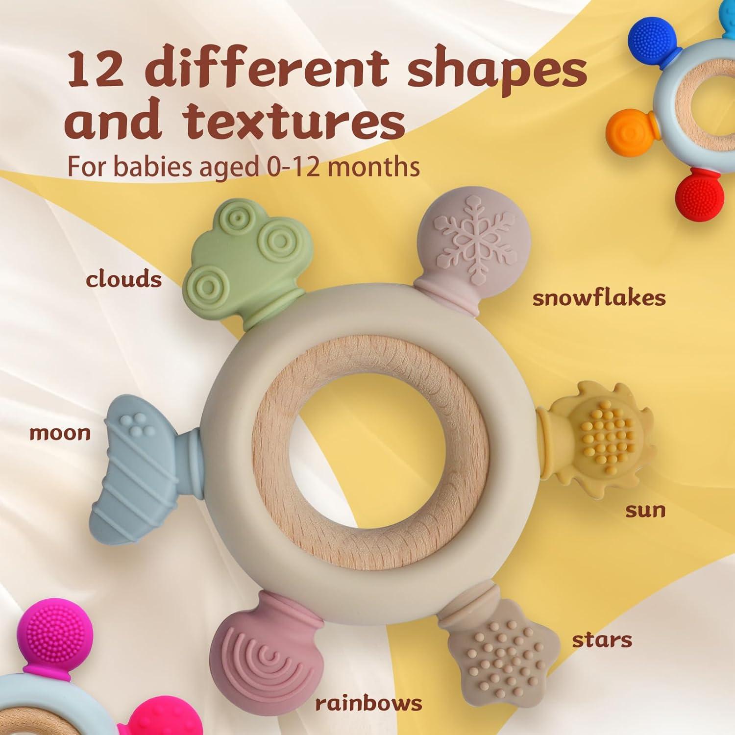 3 Anillos de Dentición para Bebés 0-12 Meses con Clip