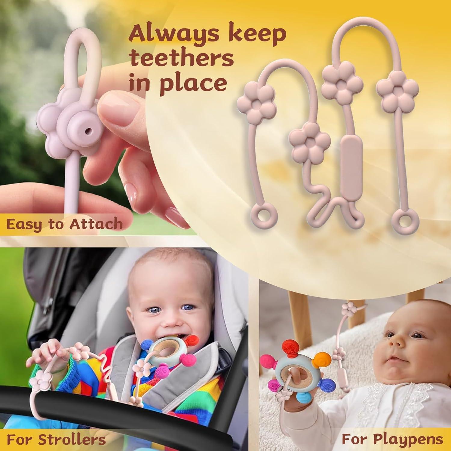 3 Anillos de Dentición para Bebés 0-12 Meses con Clip