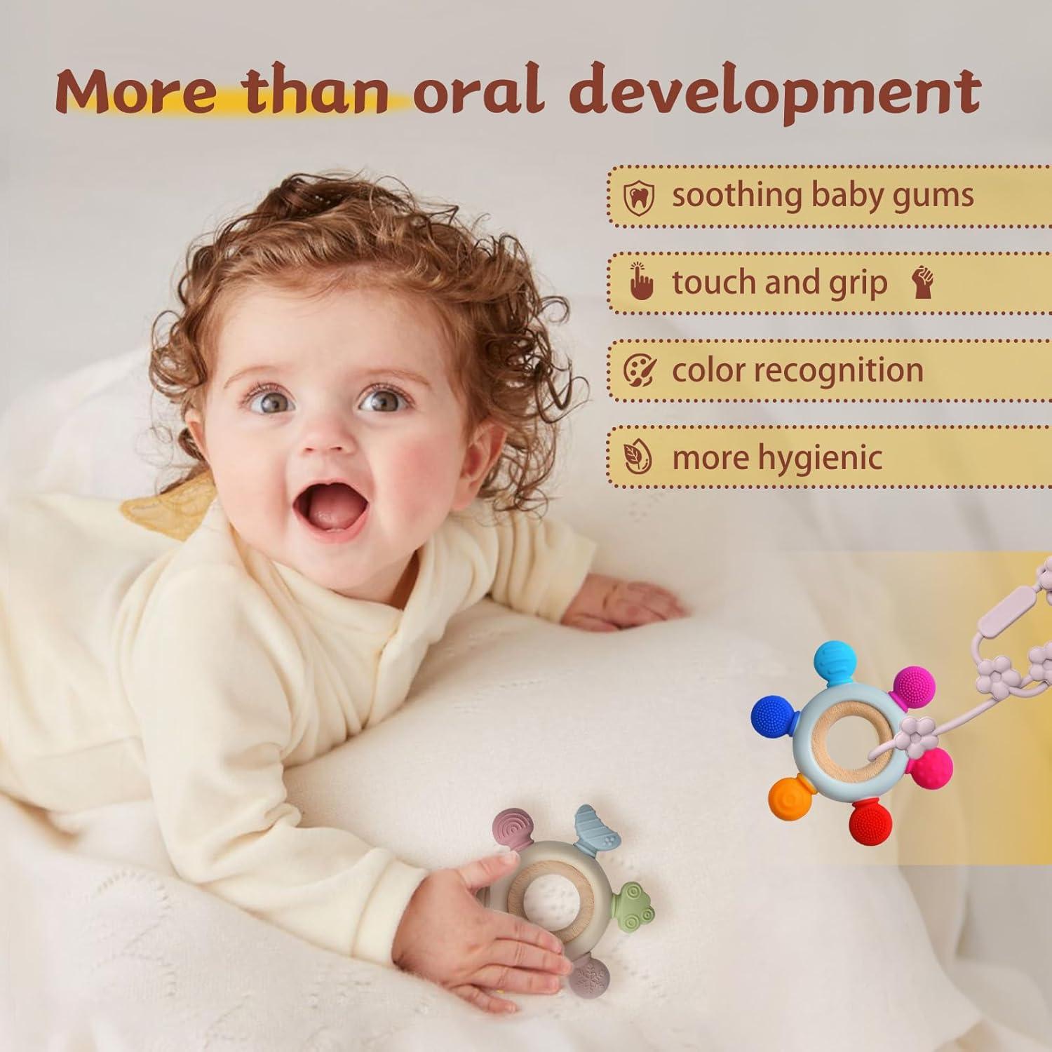 3 Anillos de Dentición para Bebés 0-12 Meses con Clip