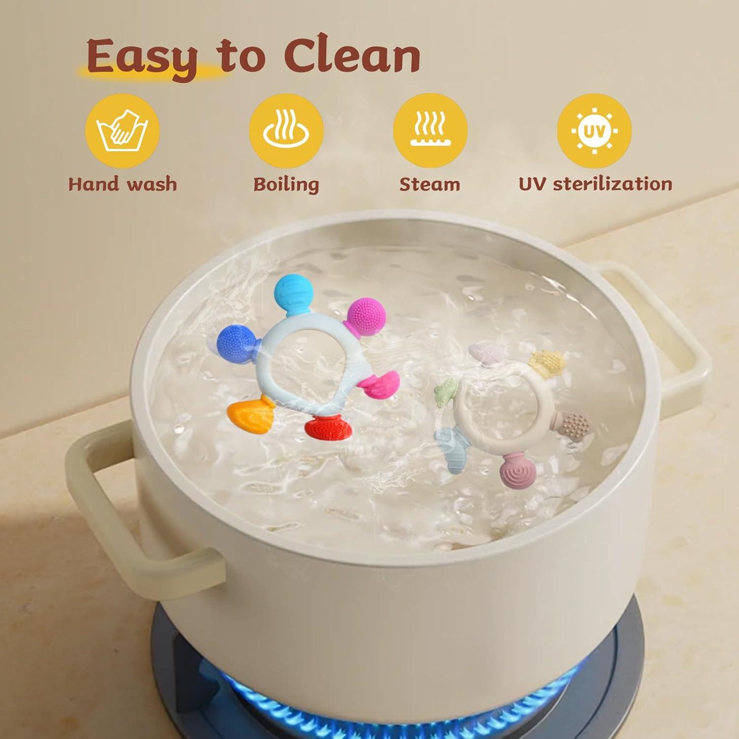 3 Anillos de Dentición para Bebés 0-12 Meses con Clip