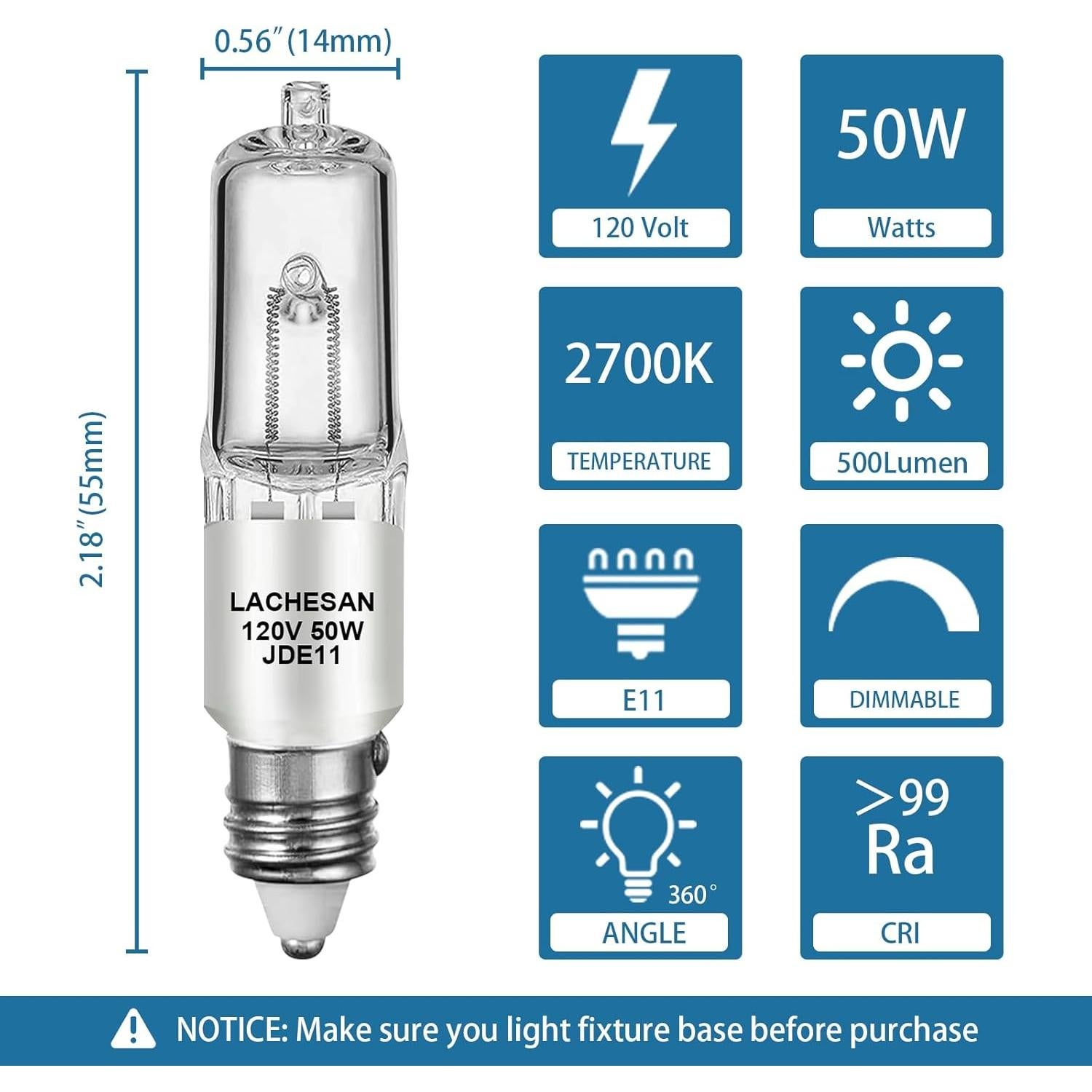 Bombilla LED E11 50W Regulable 2700K Lachesan - Paquete de 4