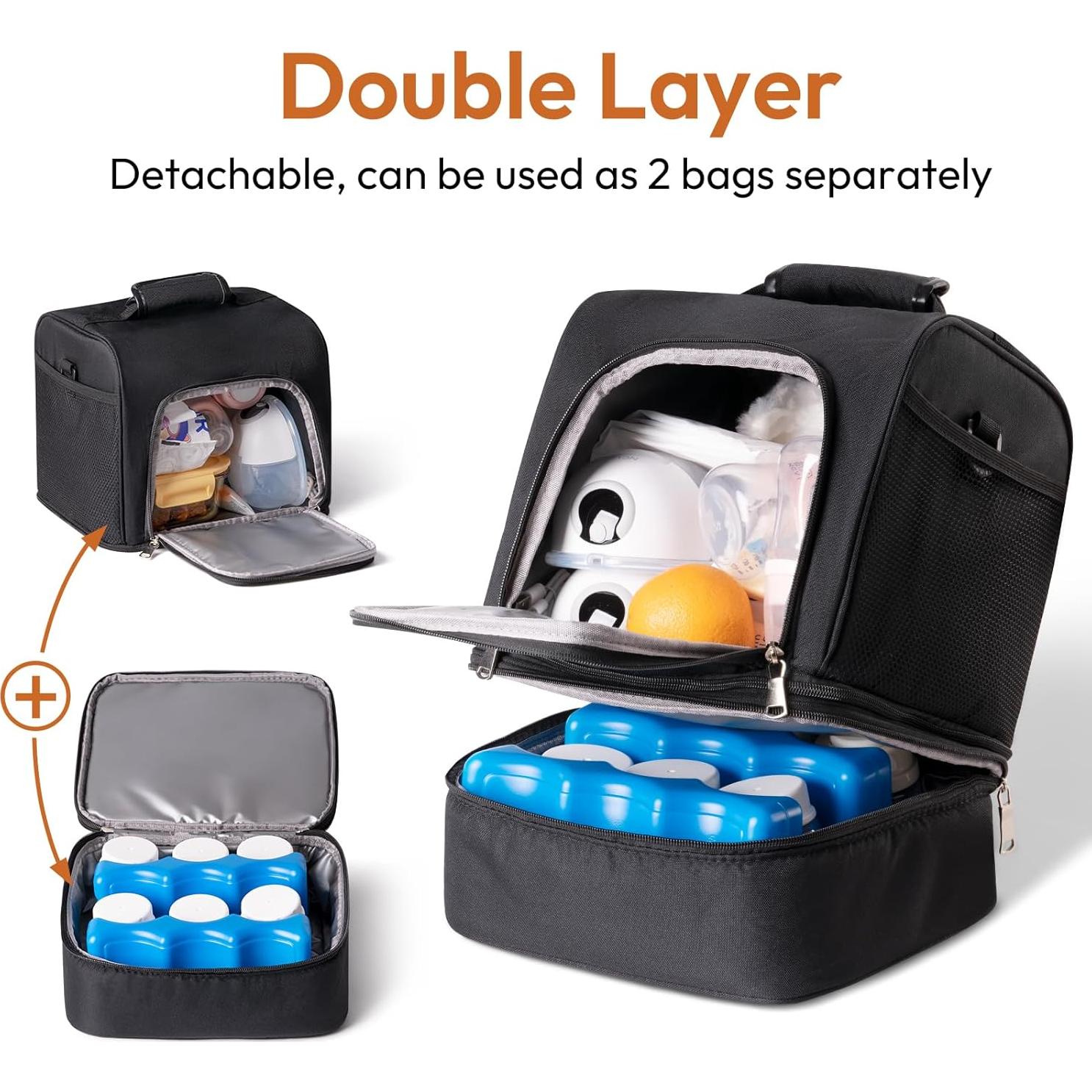 Bolsa Aislada para Extractor de Leche NCVI - Negra, Doble Capa