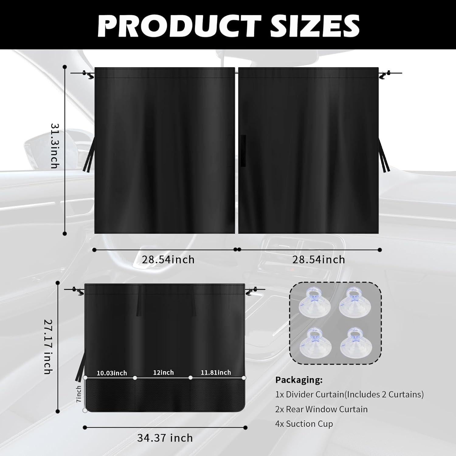 Cortinas de Coche Carleef 3PCS con Ventosas y Bolsillos