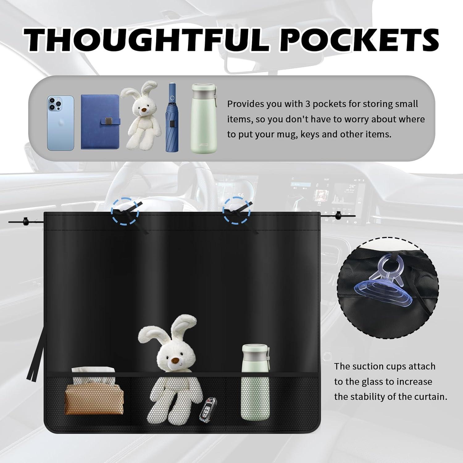 Cortinas de Coche Carleef 3PCS con Ventosas y Bolsillos